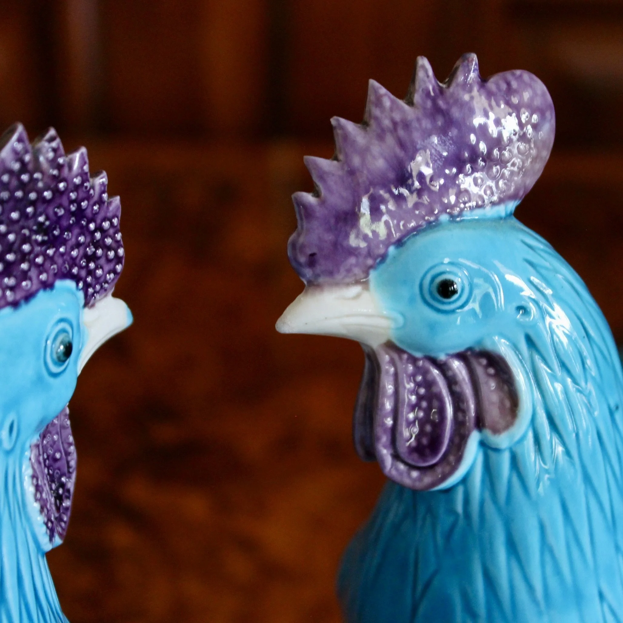 Pair of Turquoise Chinese Export Porcelain Chickens