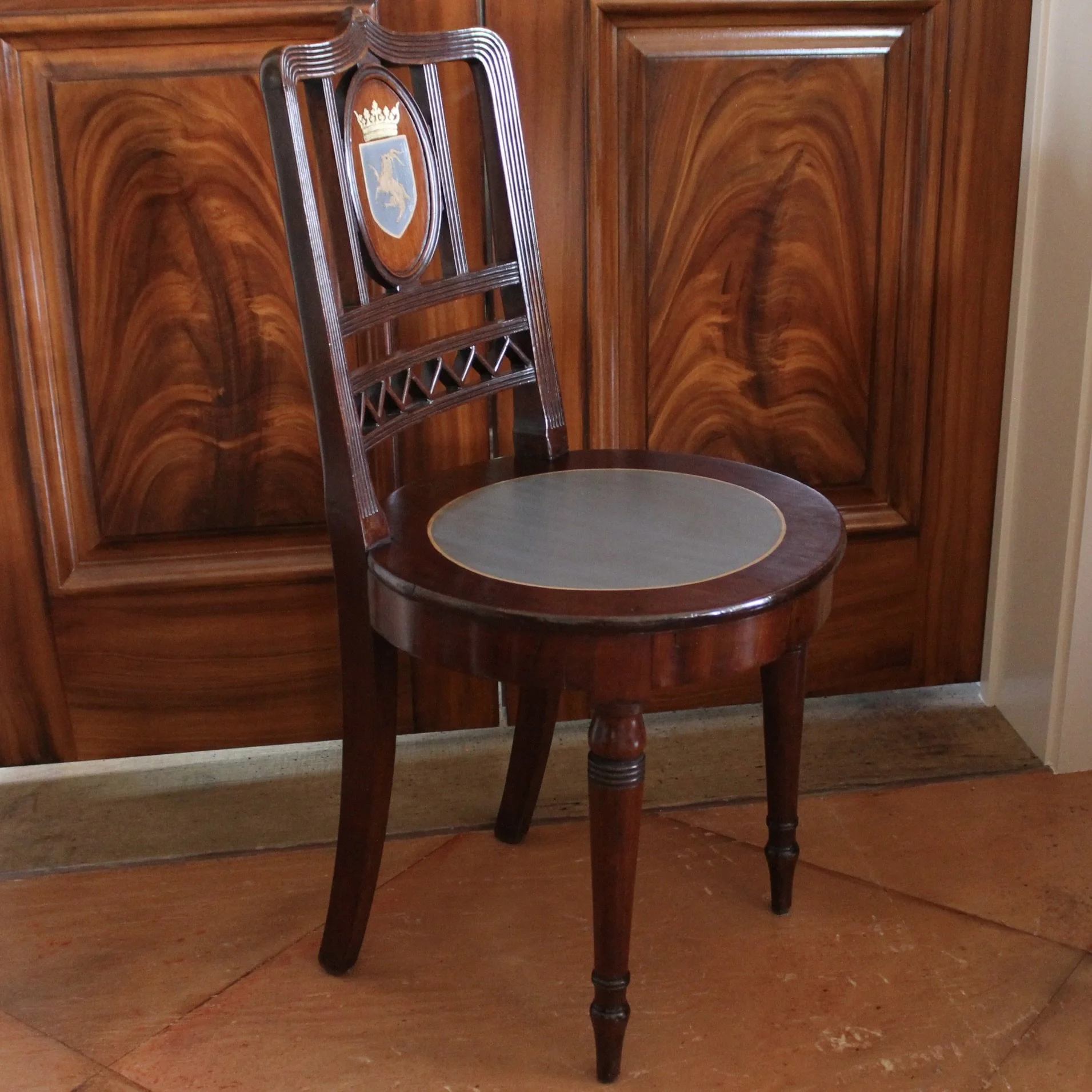 Regency Hall Chair With Painted and Gilt Goat Heraldic Decoration