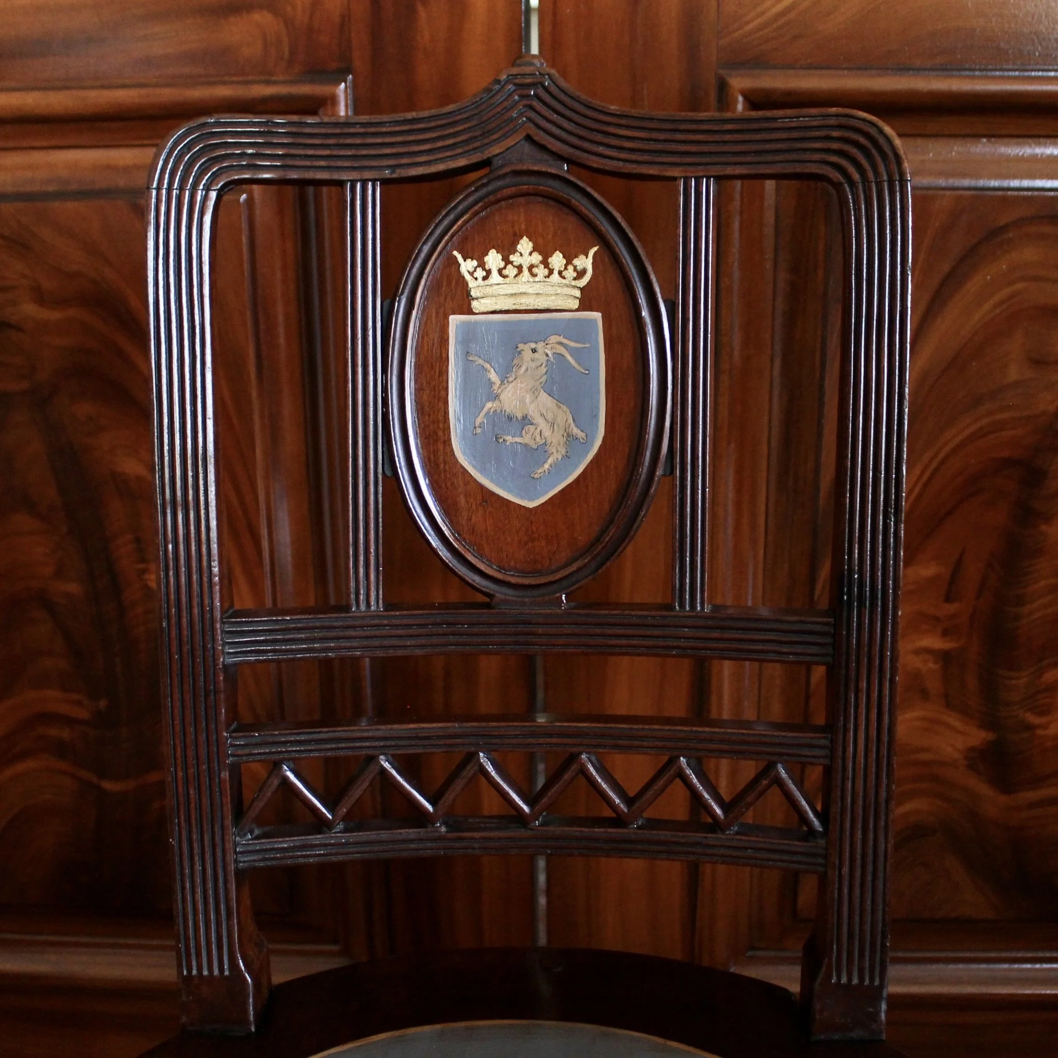 Regency Hall Chair With Painted and Gilt Goat Heraldic Decoration
