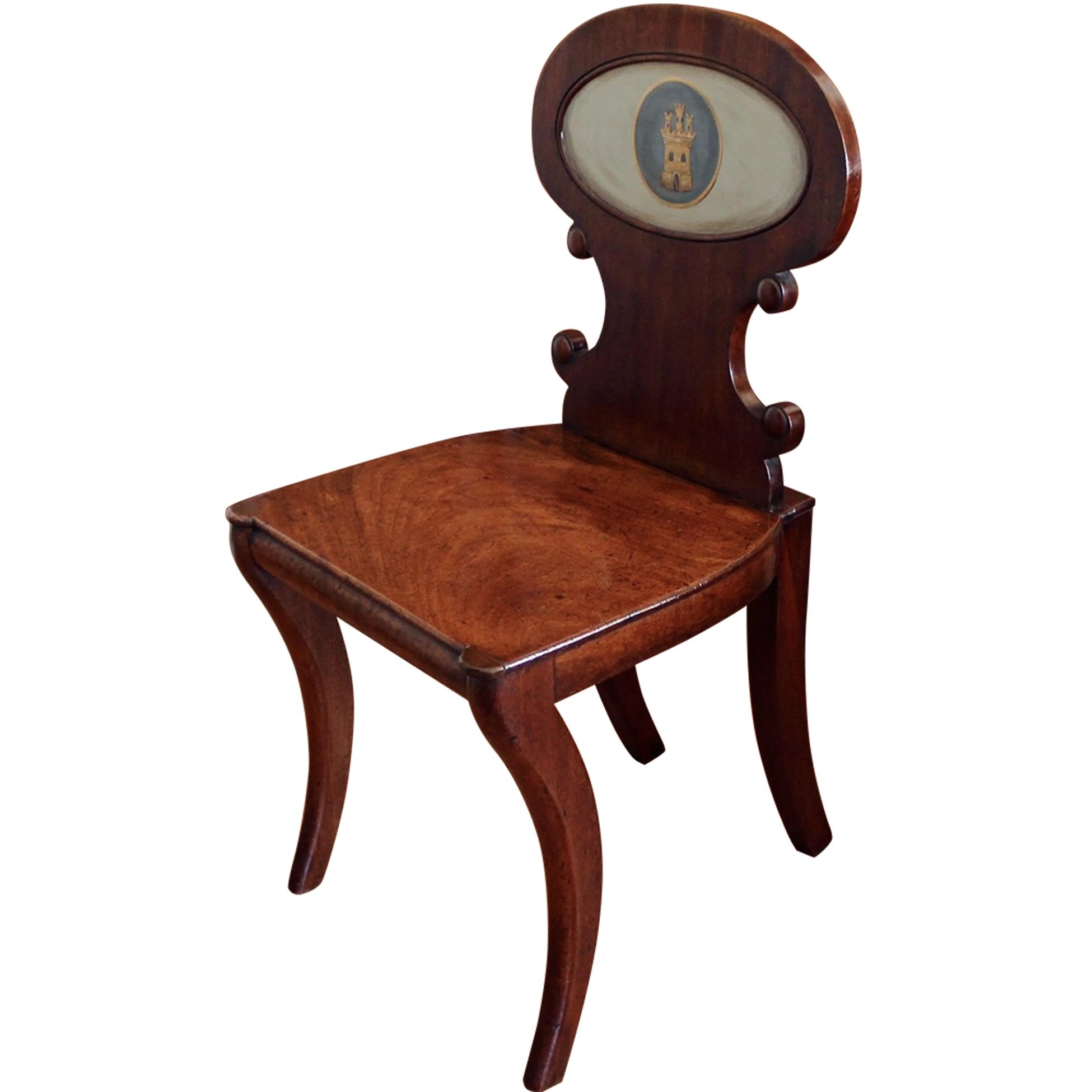 Regency Mahogany Hall Chair with Heraldic Painted
