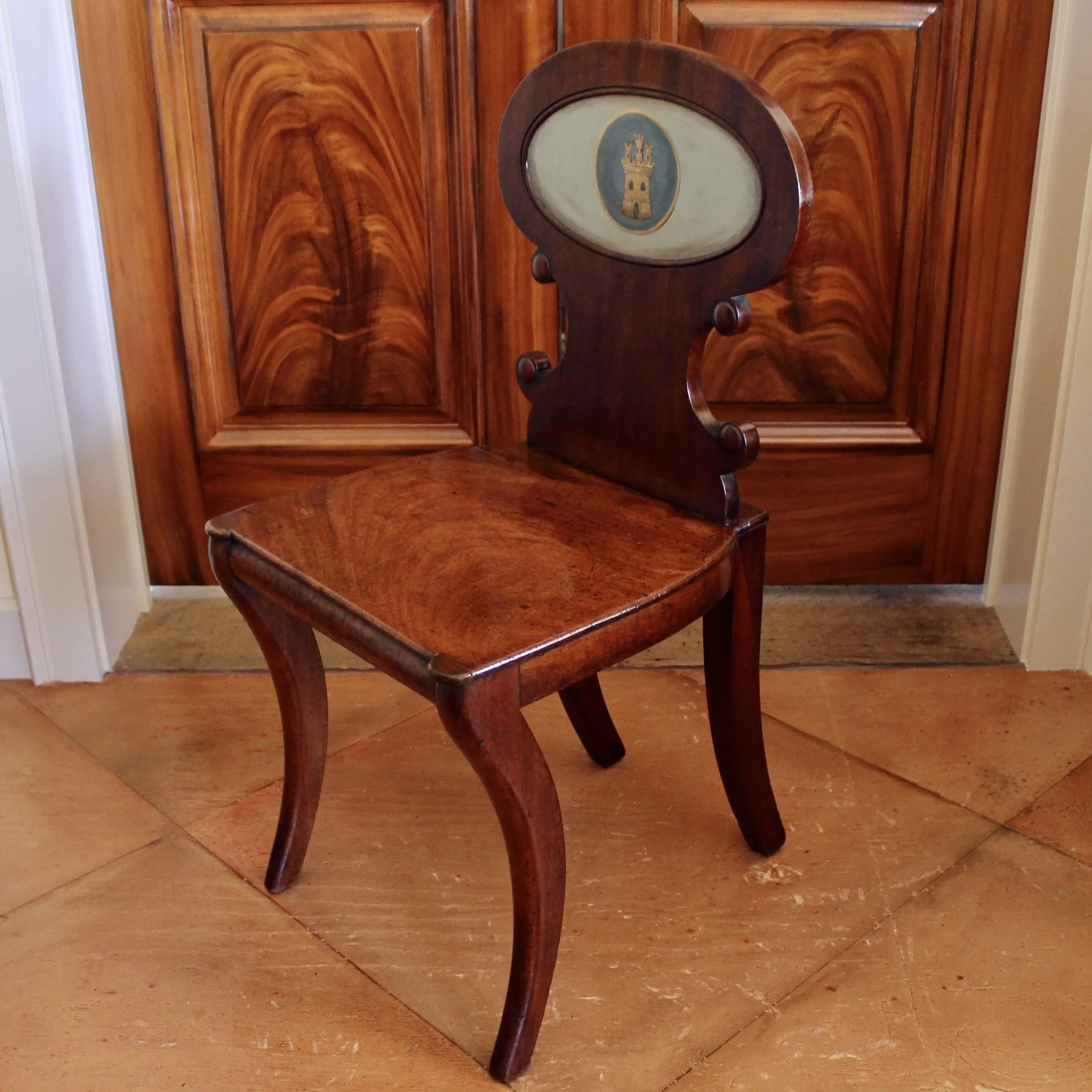 Regency Mahogany Hall Chair with Heraldic Painted
