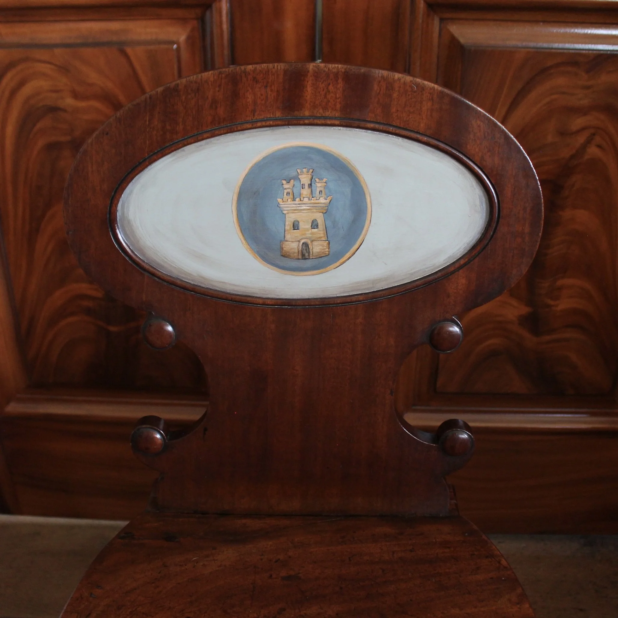 Regency Mahogany Hall Chair with Heraldic Painted