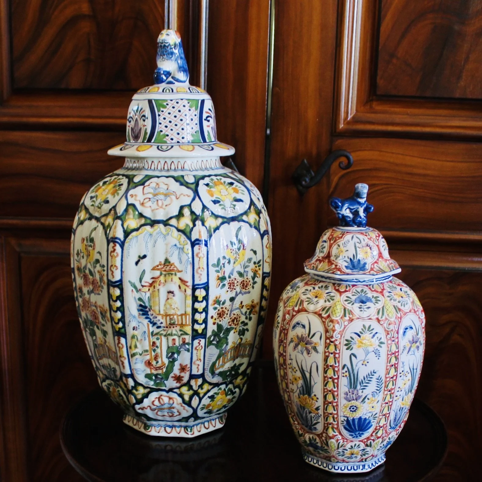 Delft Polychrome colorful Jars Urns