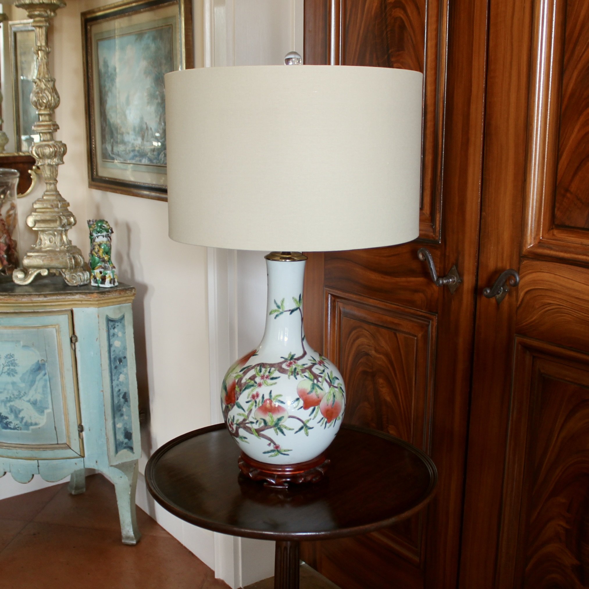 Chinese Porcelain Gourd Vase Lamp with Peaches