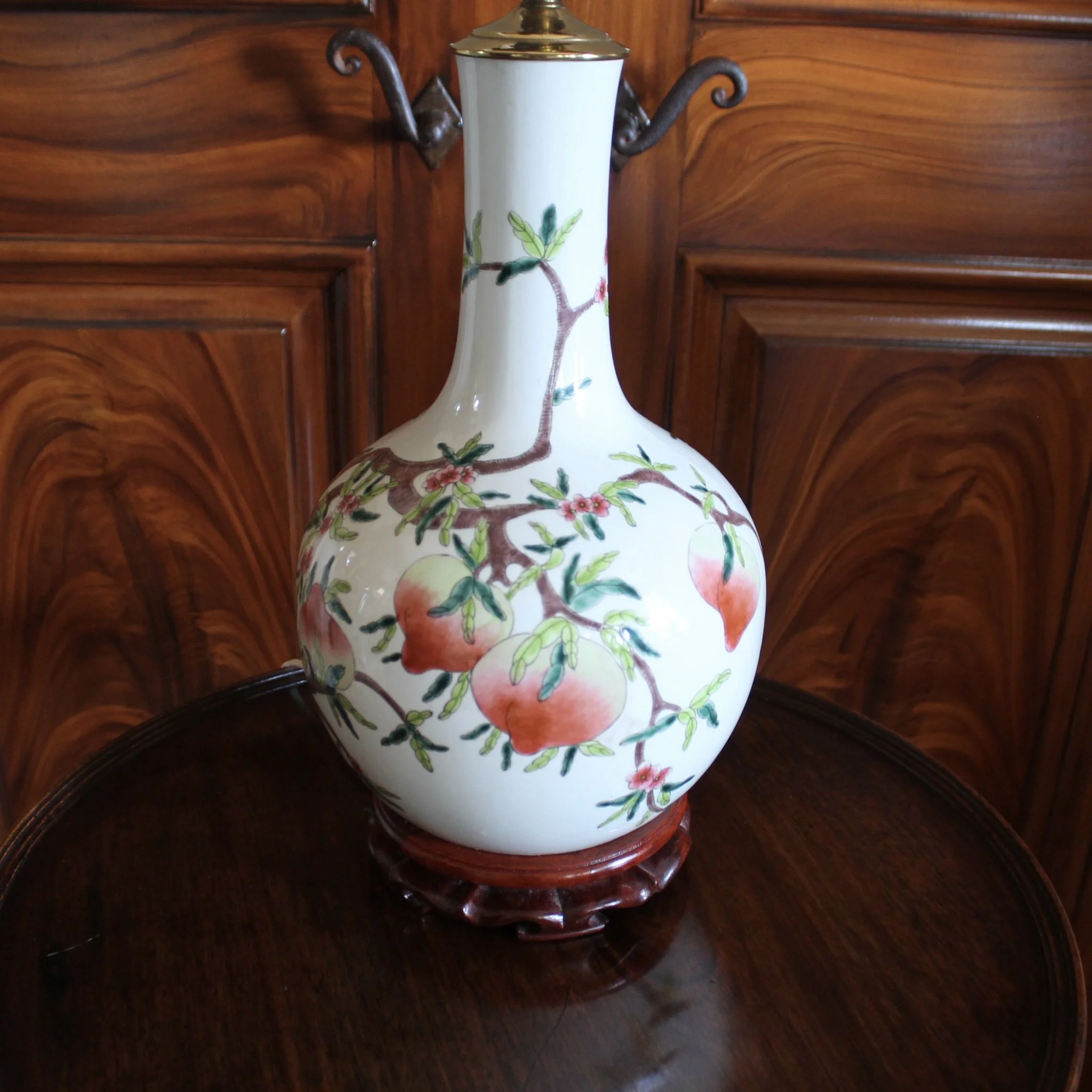 Chinese Porcelain Gourd Vase Lamp with Peaches