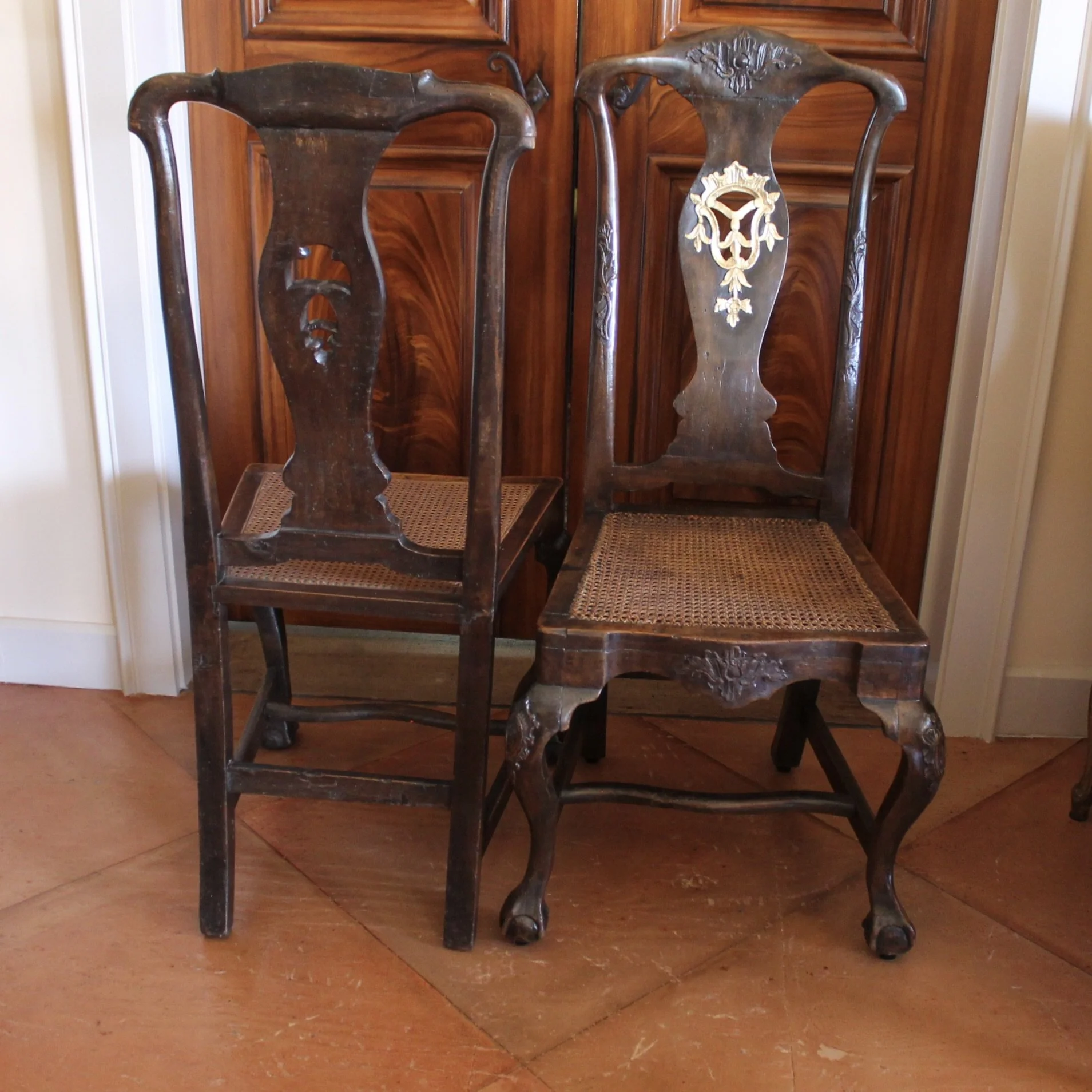 Pair of Portuguese Rococo Carved Side Chairs