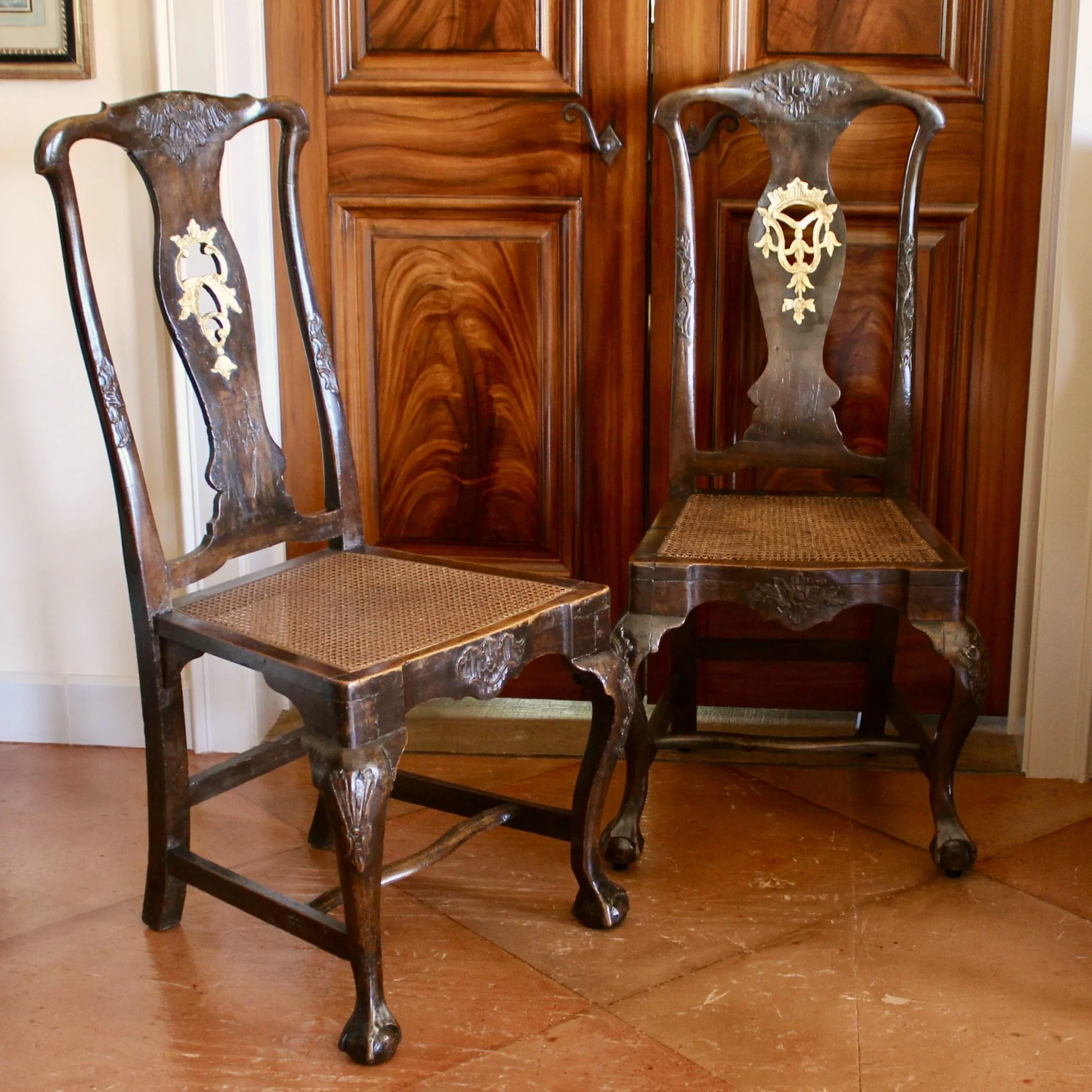 Pair of Portuguese Rococo Carved Side Chairs