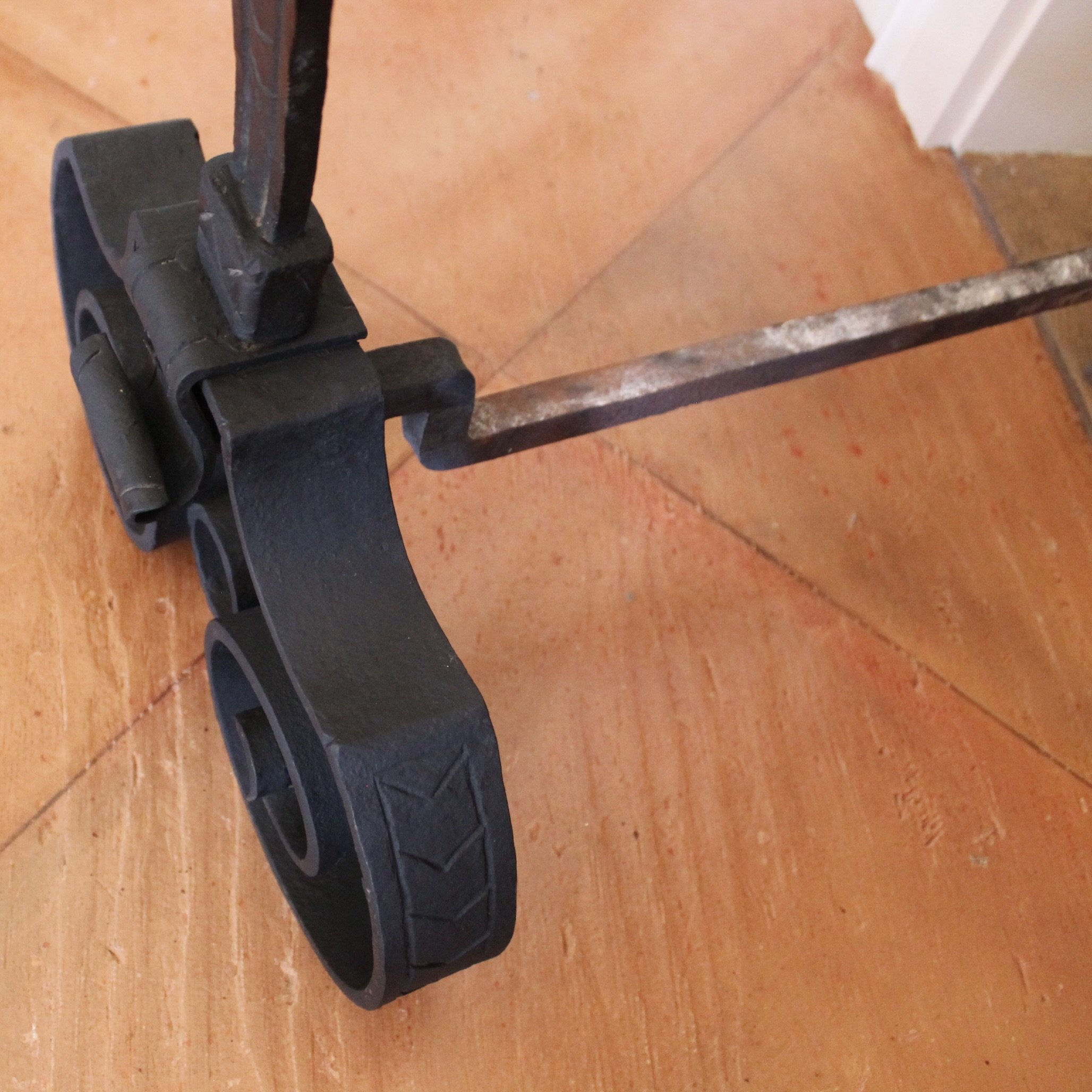 Large Arts and Crafts Wrought Iron Andirons with Brass