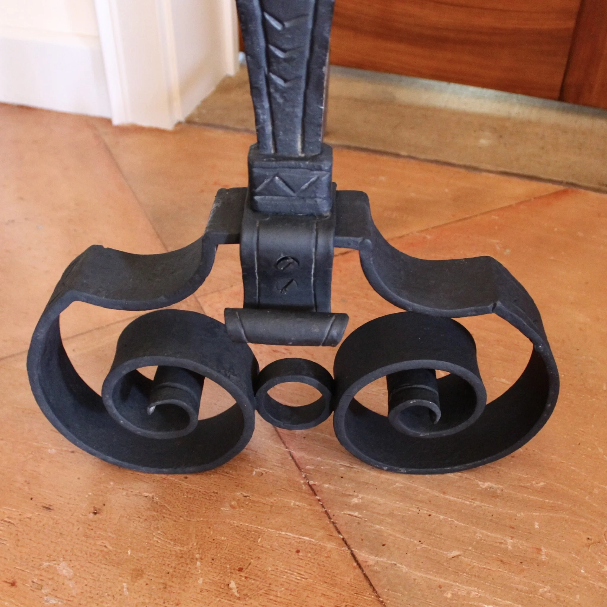 Large Arts and Crafts Wrought Iron Andirons with Brass