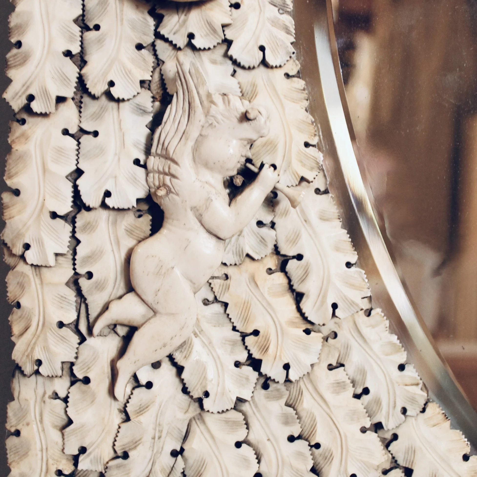 French Dieppe Baroque Carved Cartouche Mirror