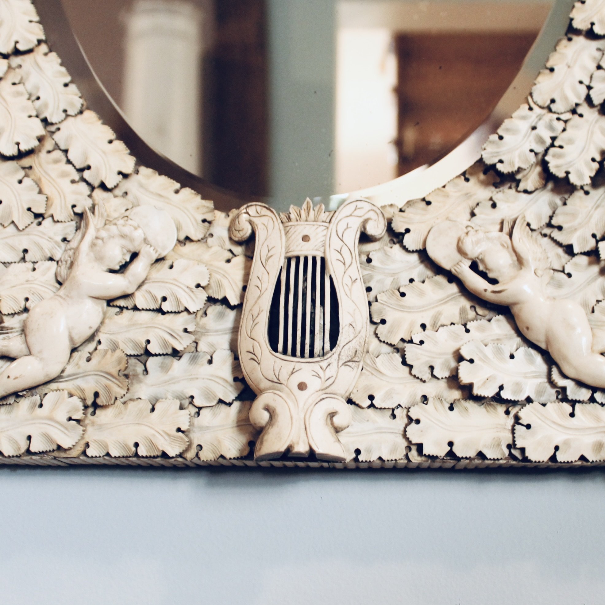 French Dieppe Baroque Carved Cartouche Mirror