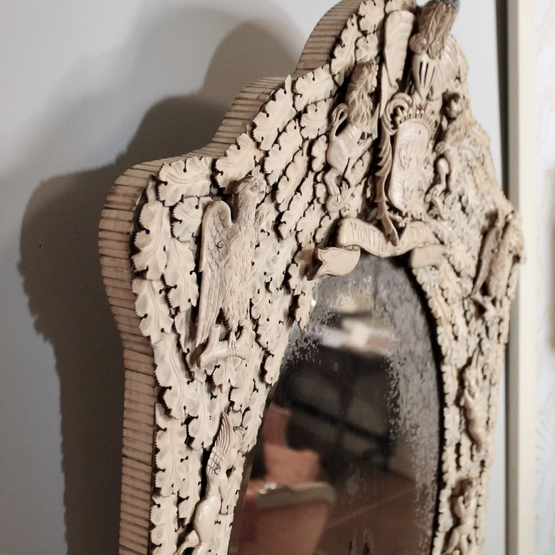 French Dieppe Baroque Carved Cartouche Mirror