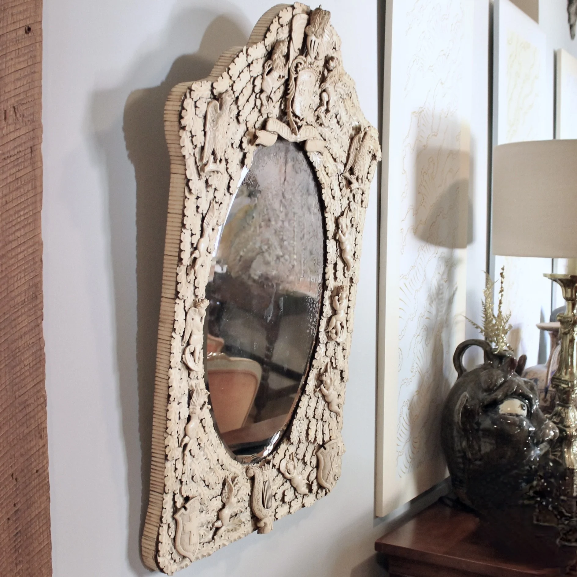 French Dieppe Baroque Carved Cartouche Mirror