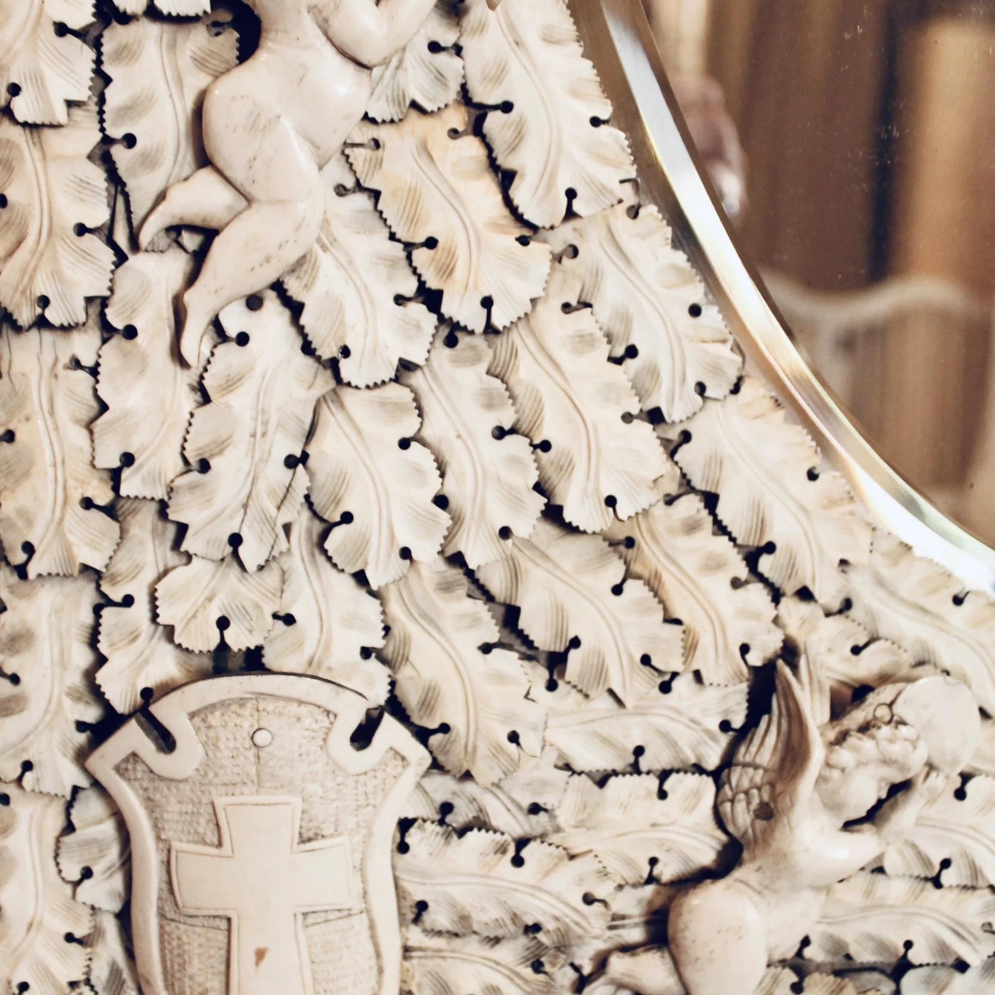 French Dieppe Baroque Carved Cartouche Mirror