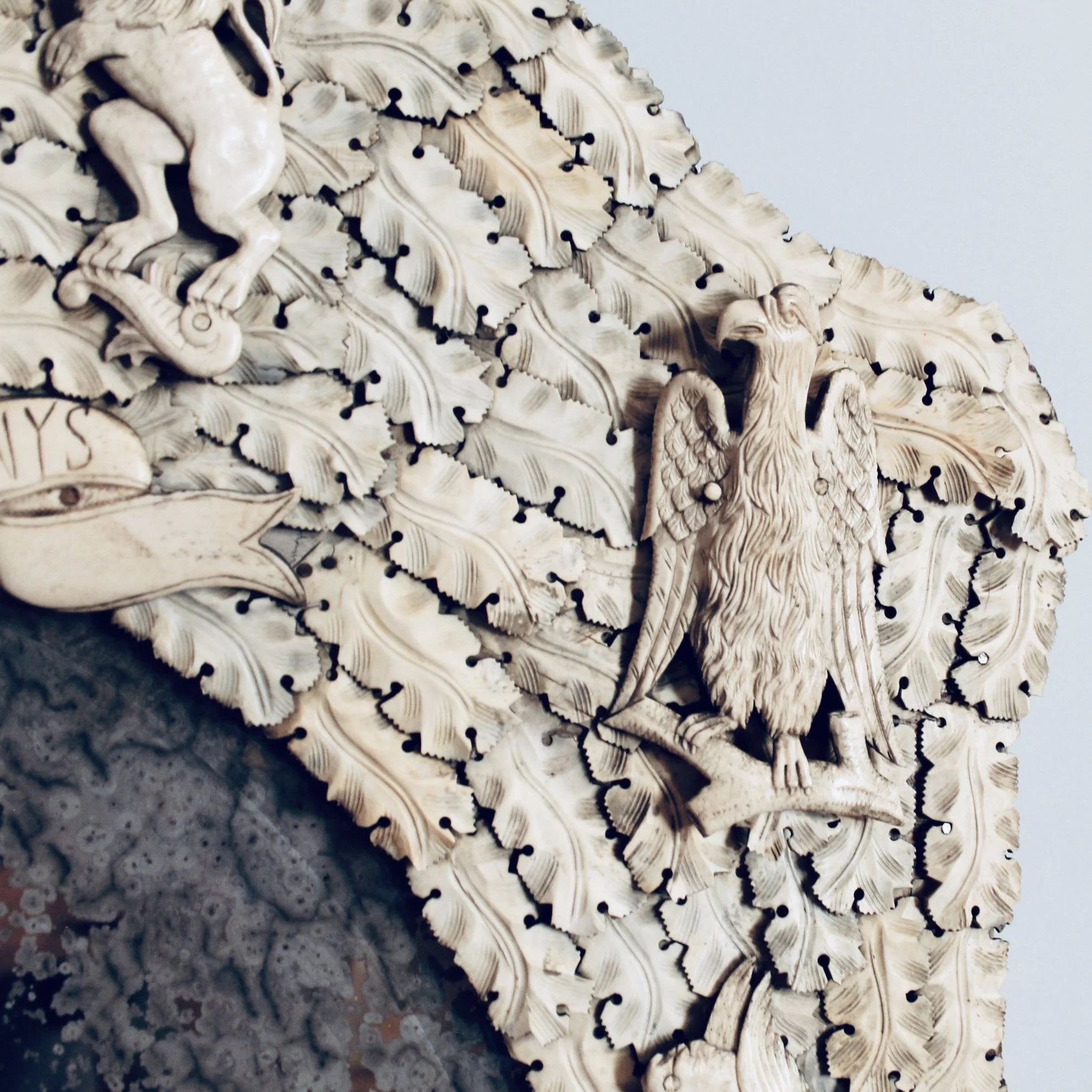 French Dieppe Baroque Carved Cartouche Mirror