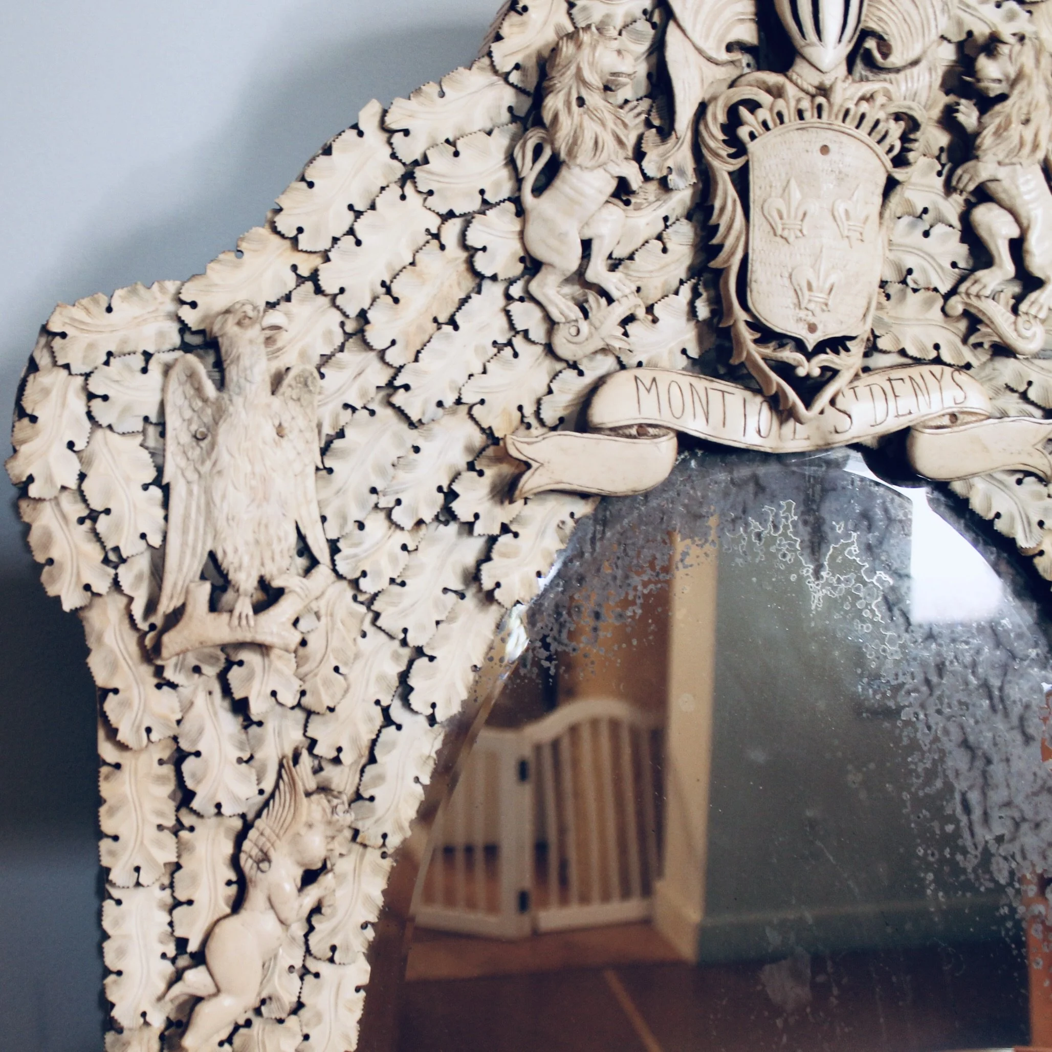 French Dieppe Baroque Carved Cartouche Mirror