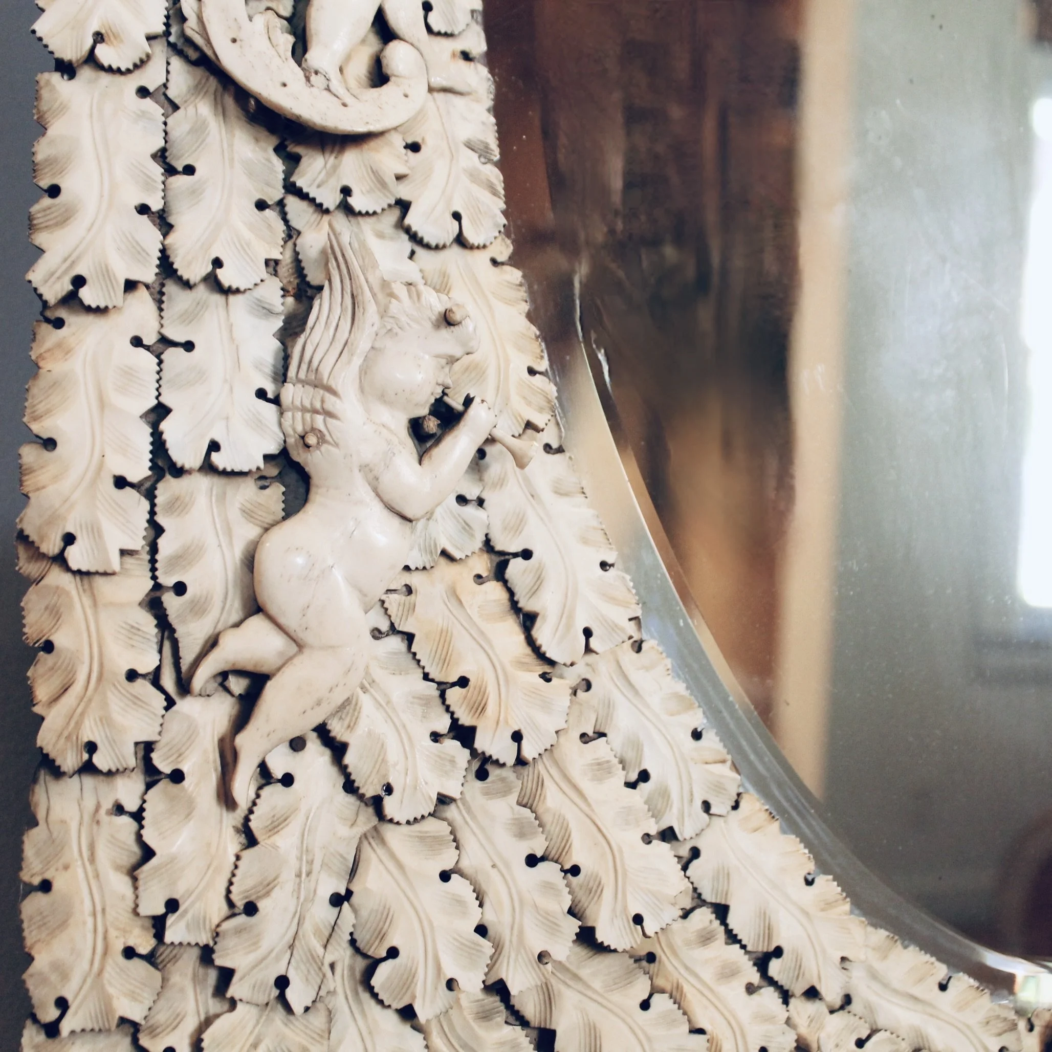 French Dieppe Baroque Carved Cartouche Mirror