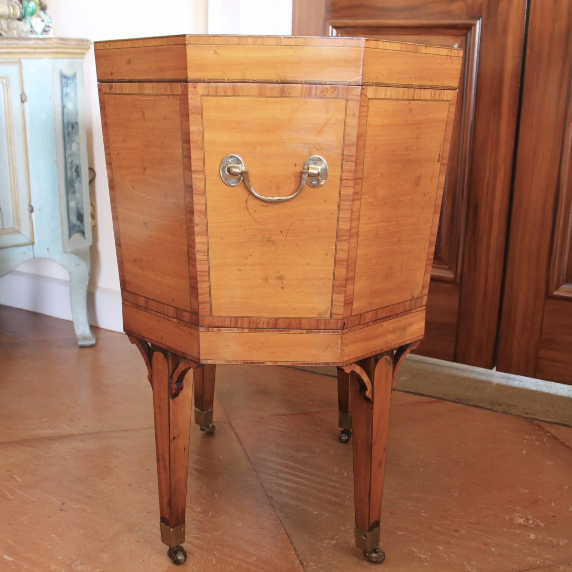Satinwood George III Marquetry Cellarette -Octagonal