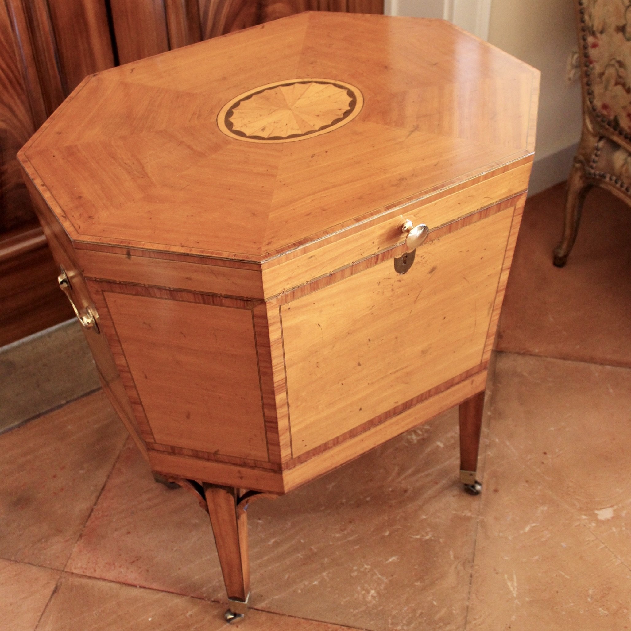 Satinwood George III Marquetry Cellarette -Octagonal