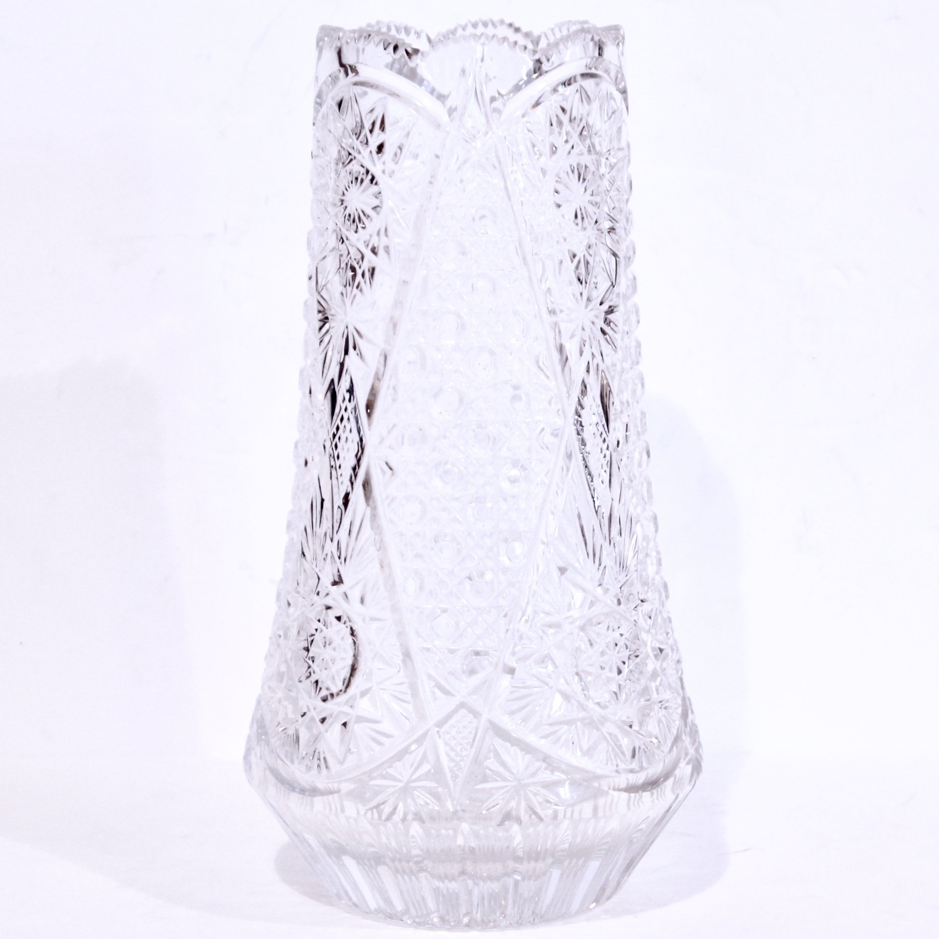 American Brilliant Cut Style Moulded Tall Glass Vase