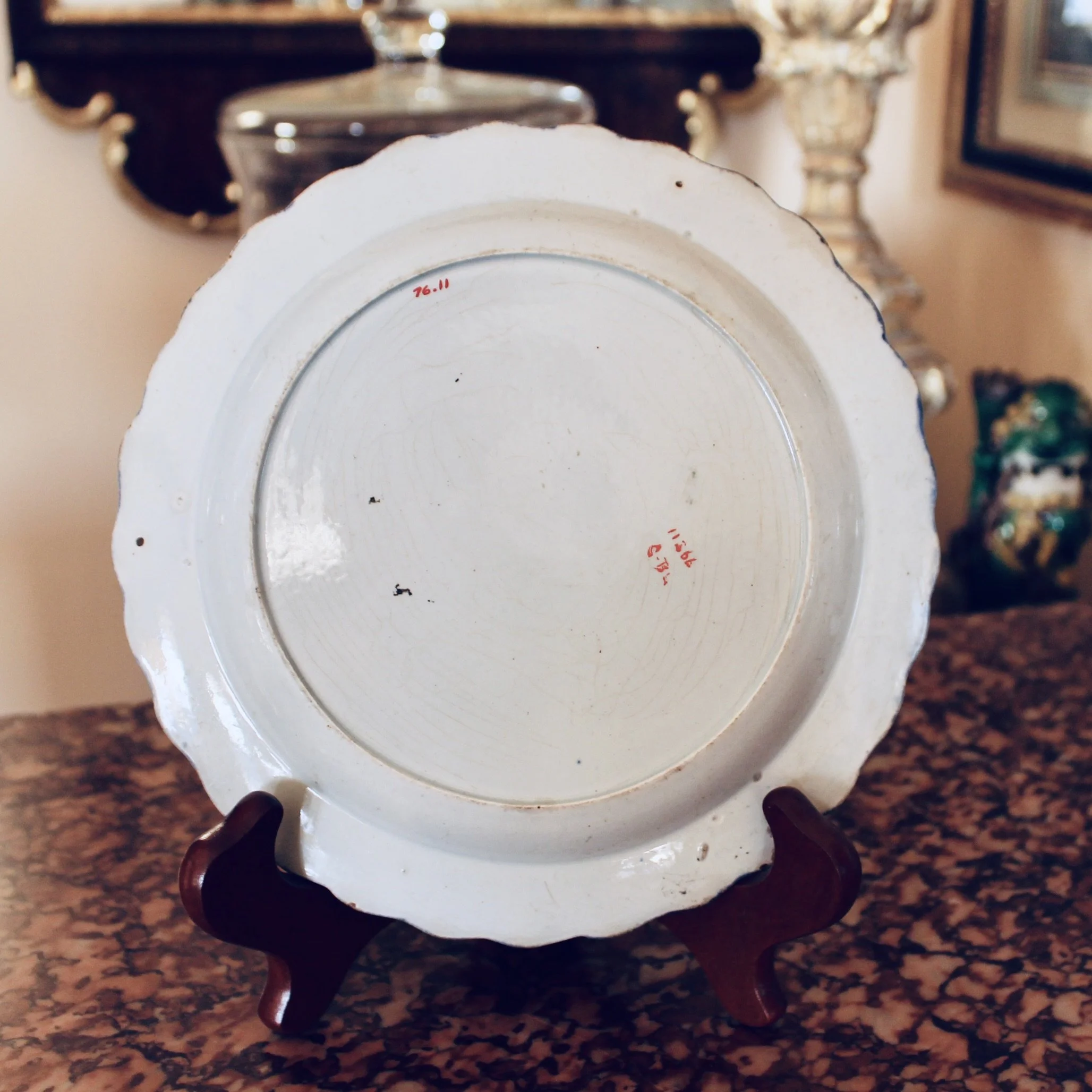 English Delftware Peacock and Spongeware Plate