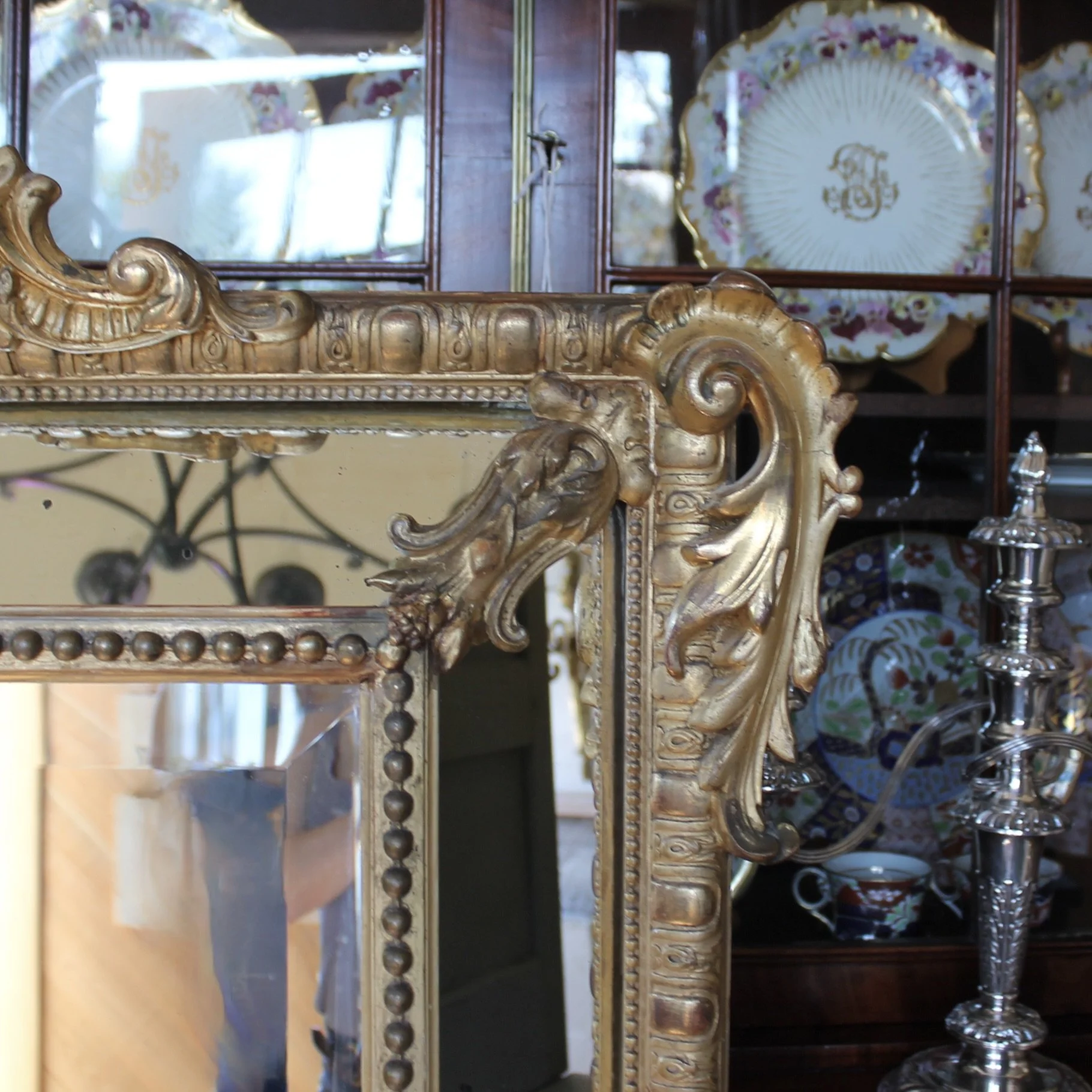 Large French Rococo Gilt Borderglass Pier Mirror