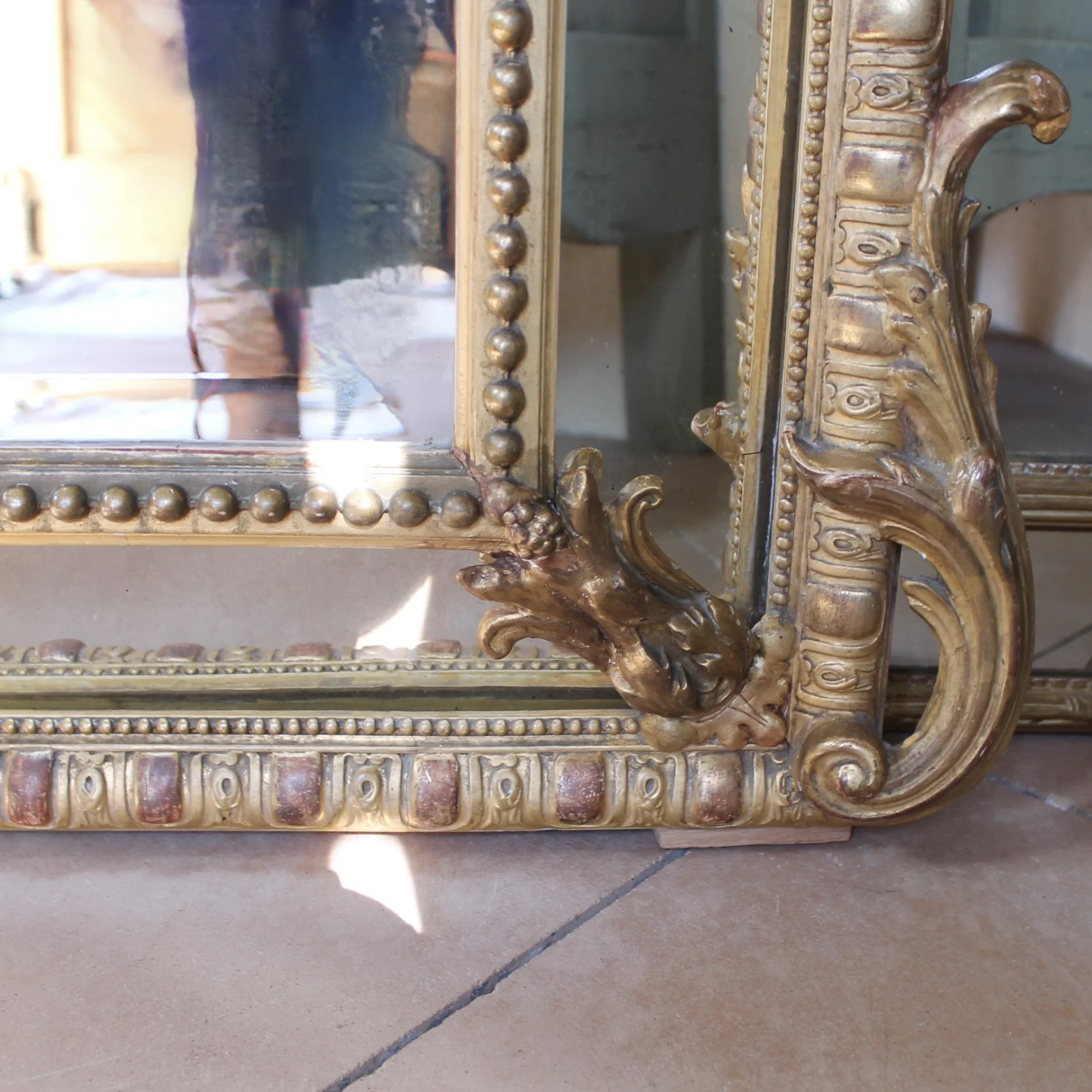 Large French Rococo Gilt Borderglass Pier Mirror