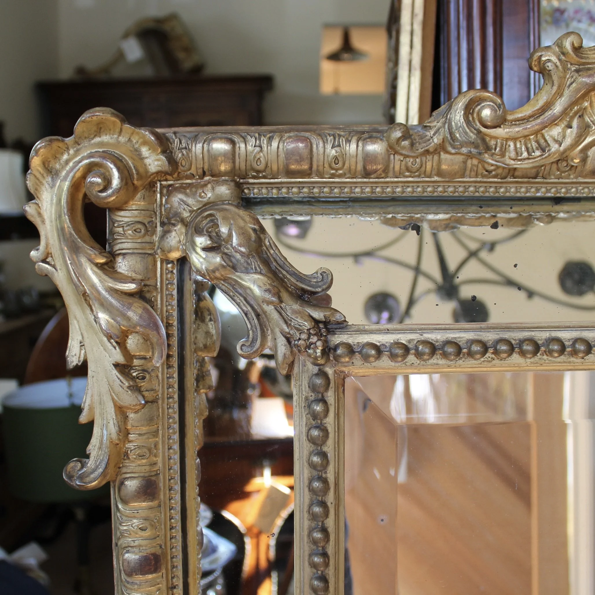 Large French Rococo Gilt Borderglass Pier Mirror