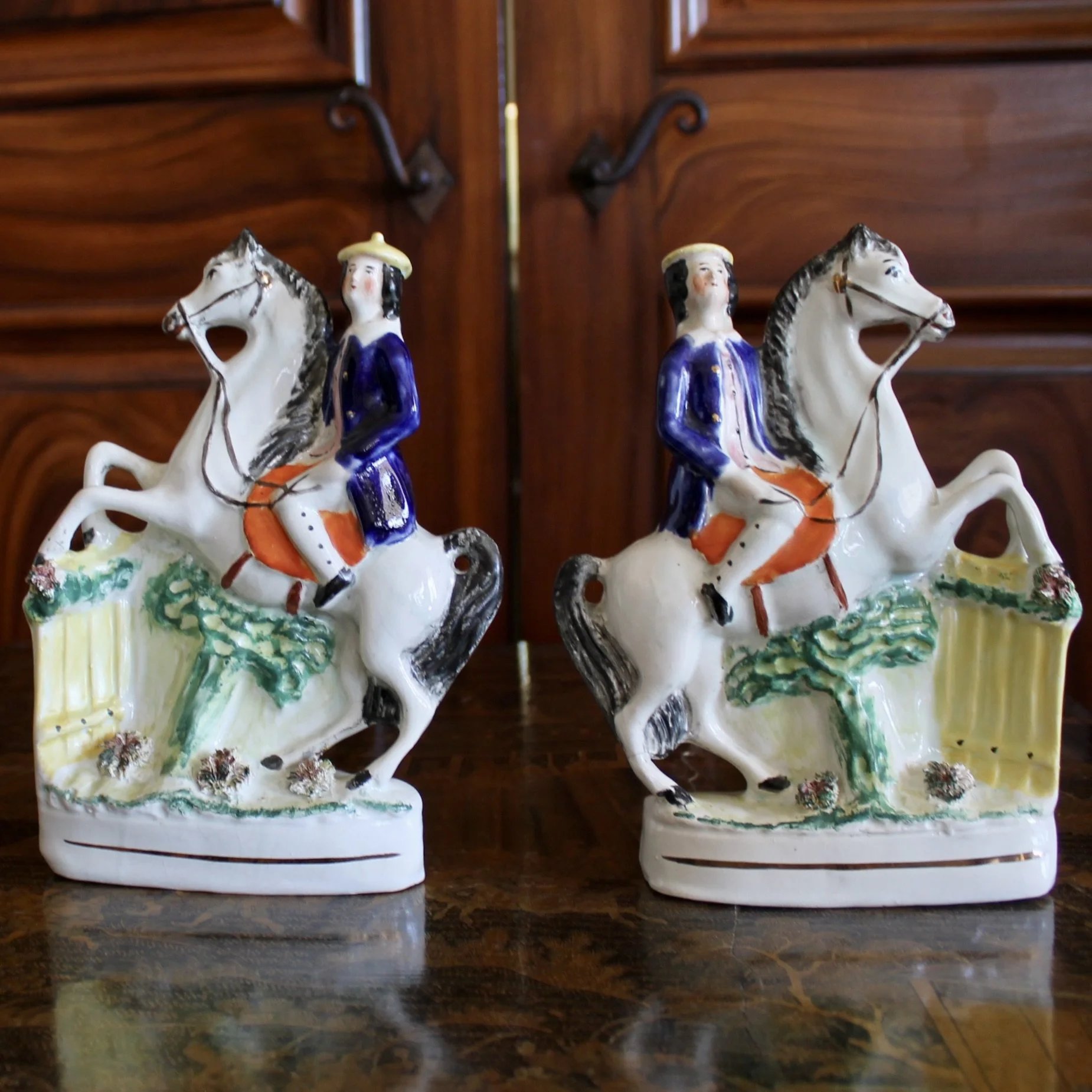 Pair of Staffordshire Gentlemen Figures on Horseback