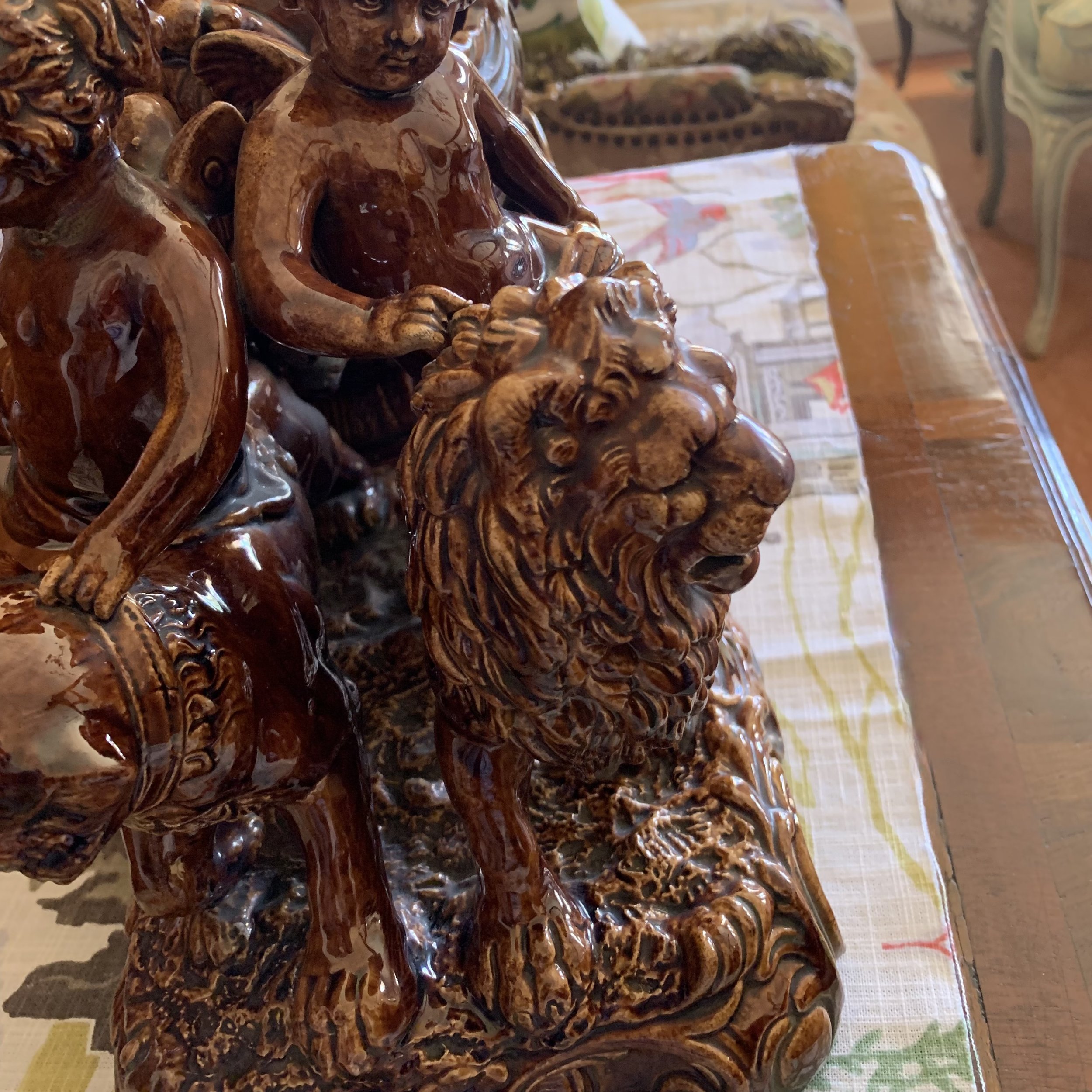 Large Rockingham Treacle Ware Pottery Centerpiece