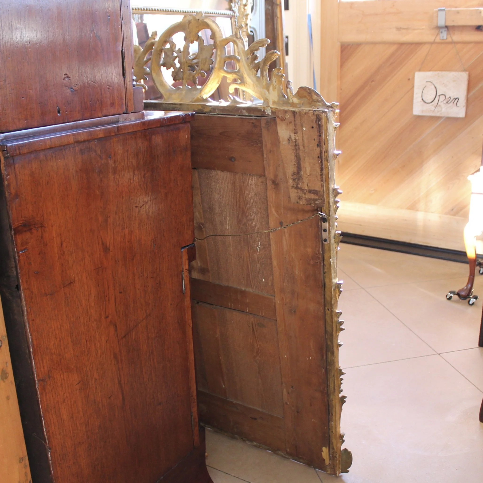 Large French Giltwood Rococo Carved Mirror with Palm Fronds