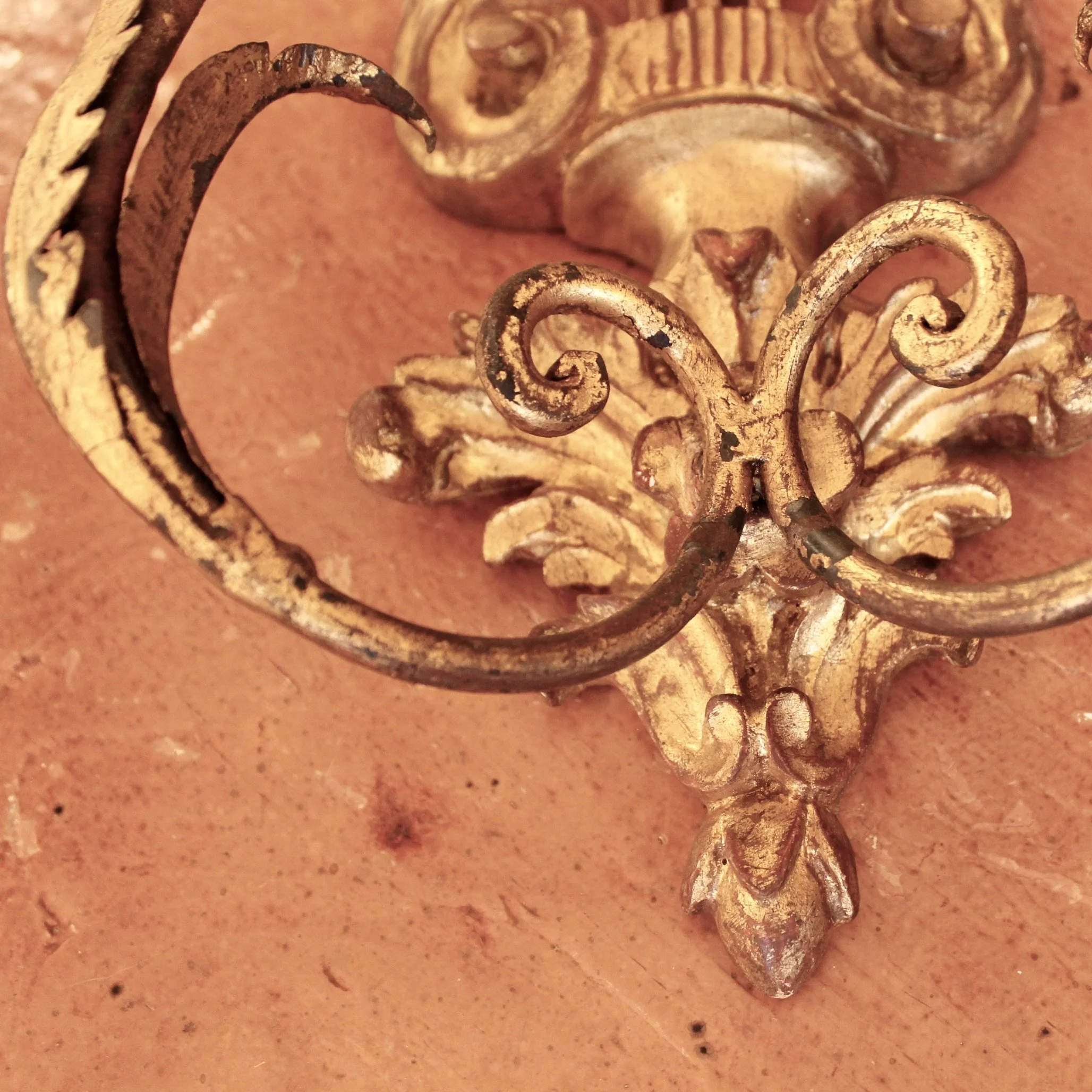 Pair of Italian Gilt Wood and Metal Lyre Candle Sconces