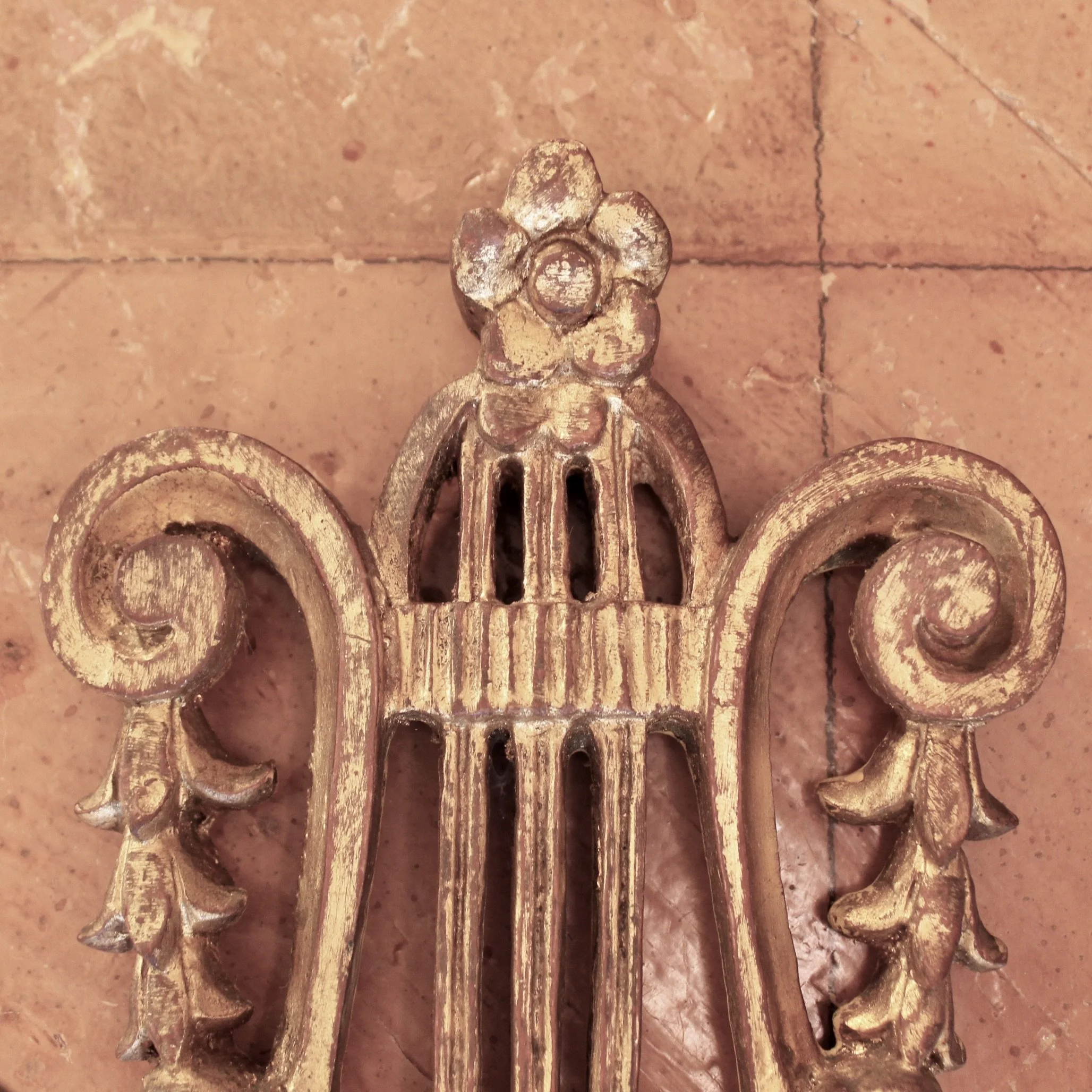 Pair of Italian Gilt Wood and Metal Lyre Candle Sconces