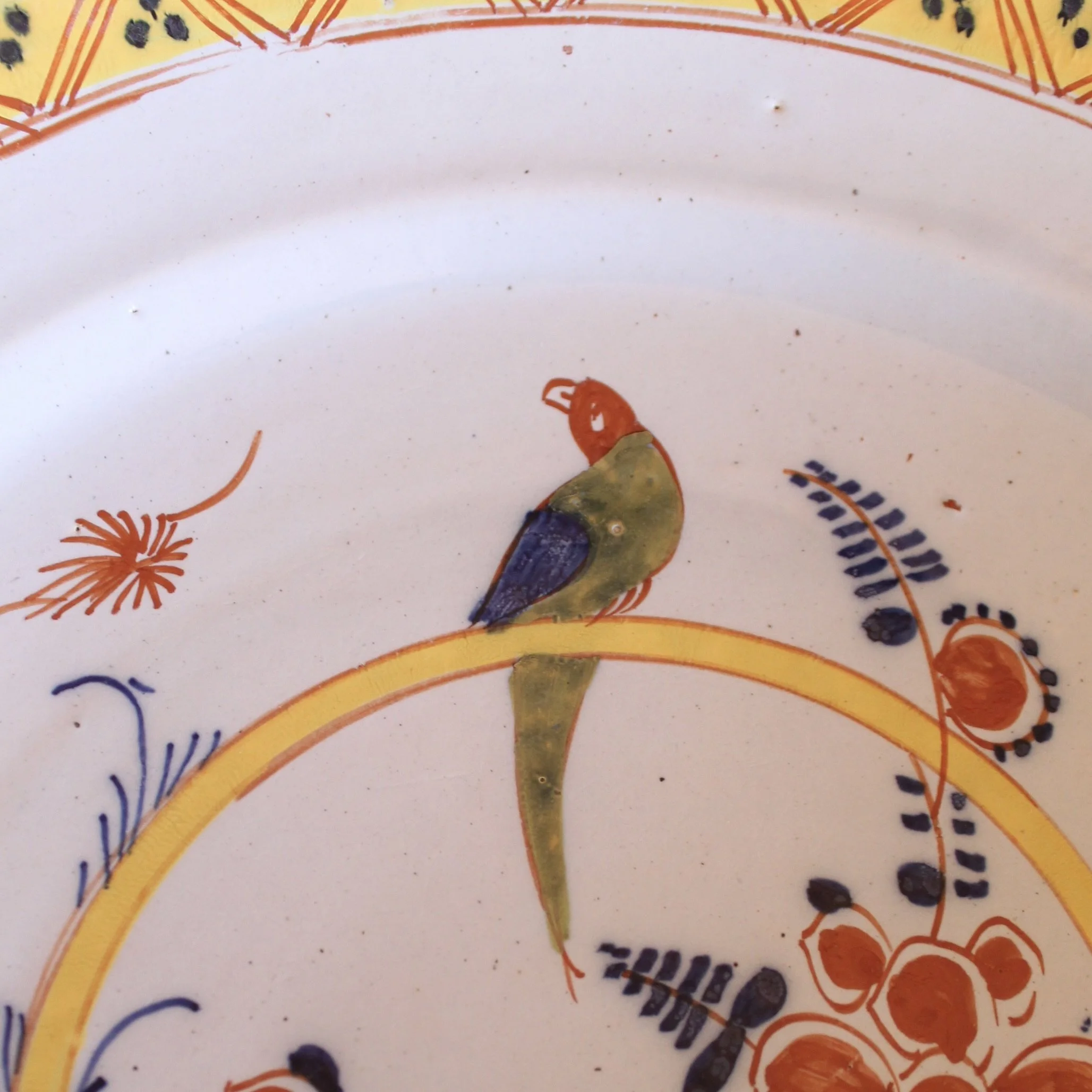 Large English Delft Charger with Parrot- 18th Century