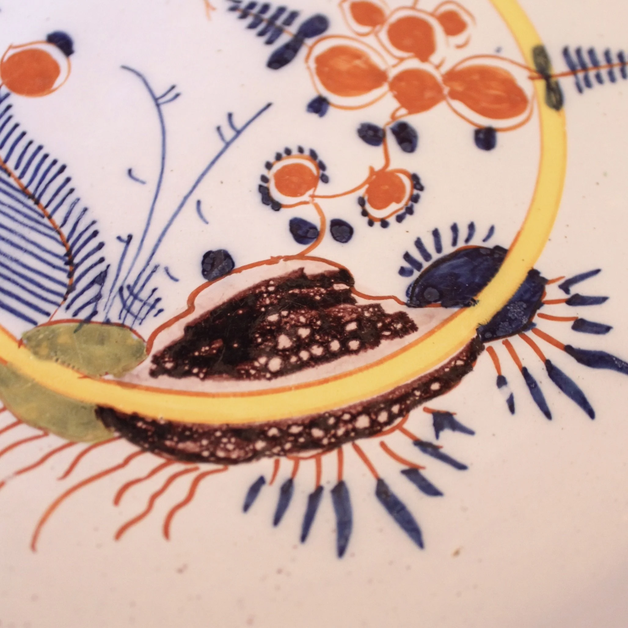 Large English Delft Charger with Parrot- 18th Century