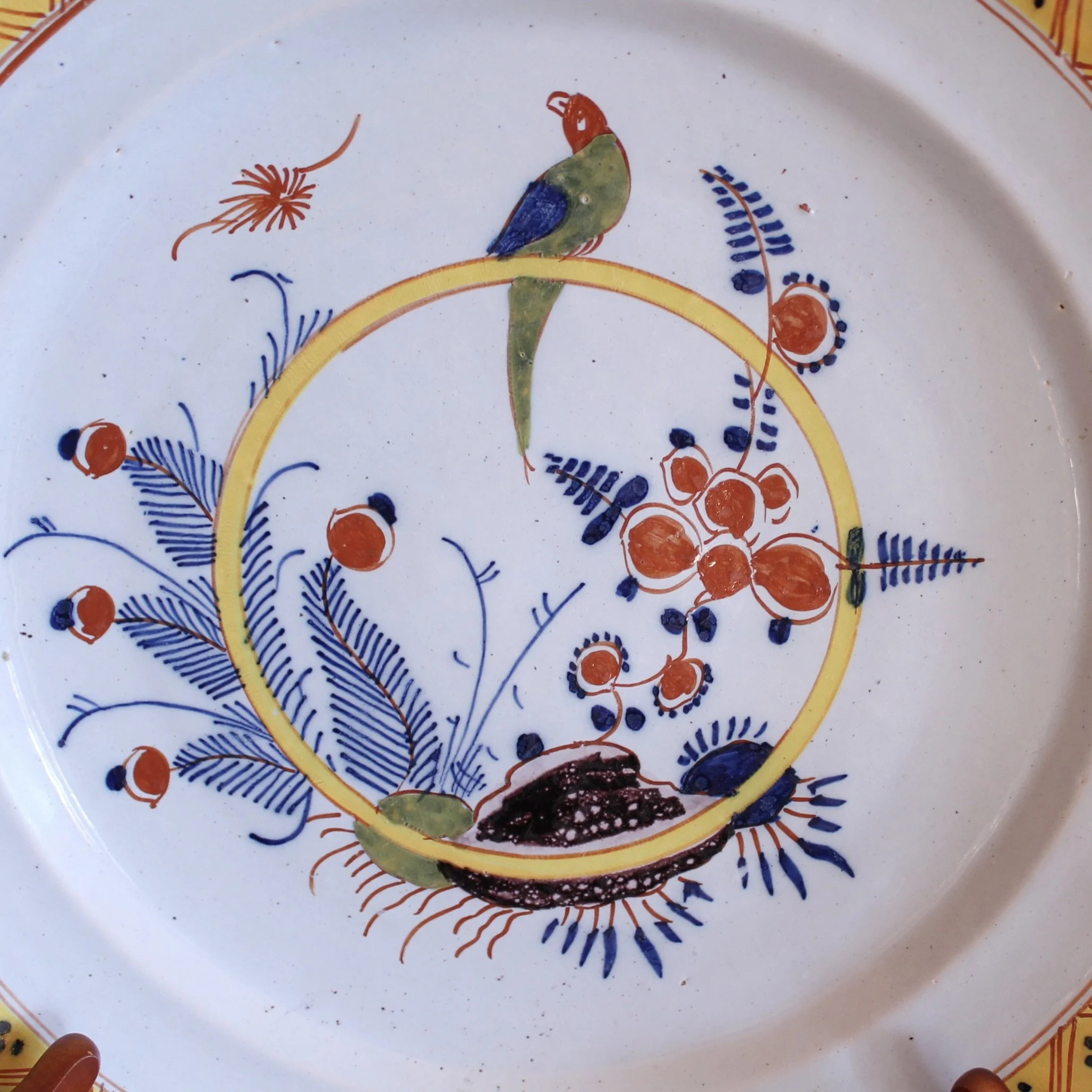 Large English Delft Charger with Parrot- 18th Century