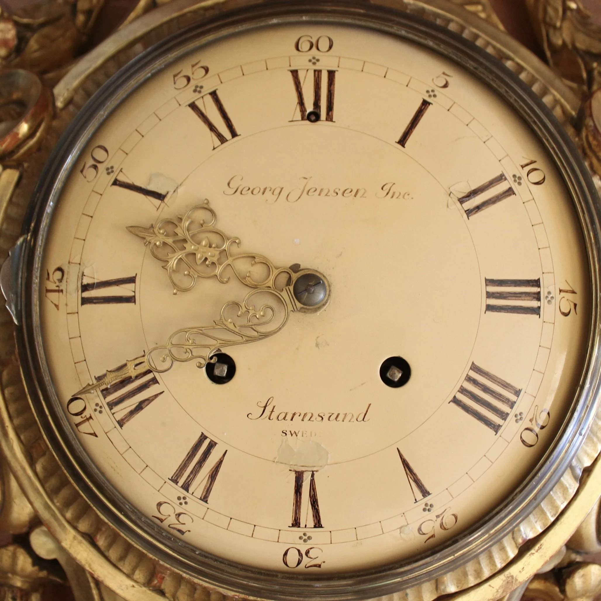 Swedish Gustavian Style Gilt Wood Cartel Clock, Georg Jensen Inc.