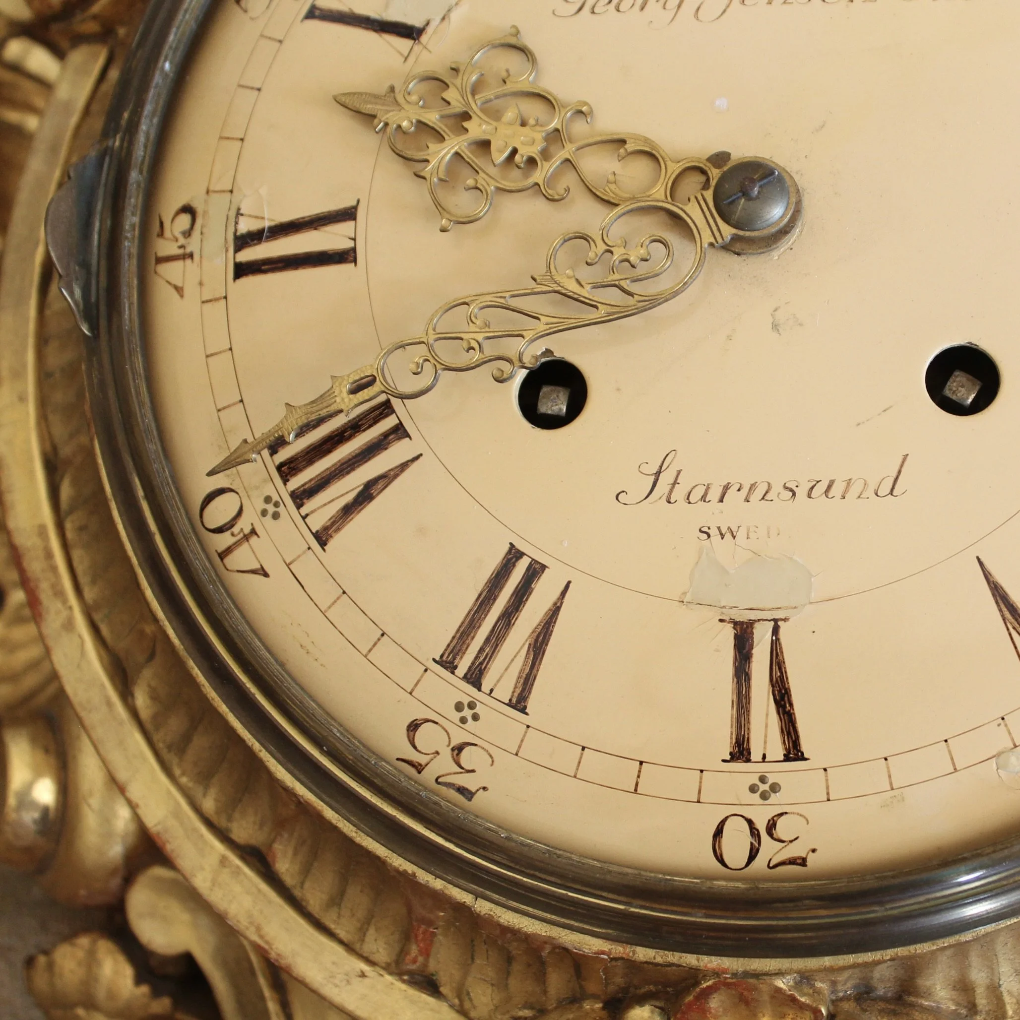 Swedish Gustavian Style Gilt Wood Cartel Clock, Georg Jensen Inc.