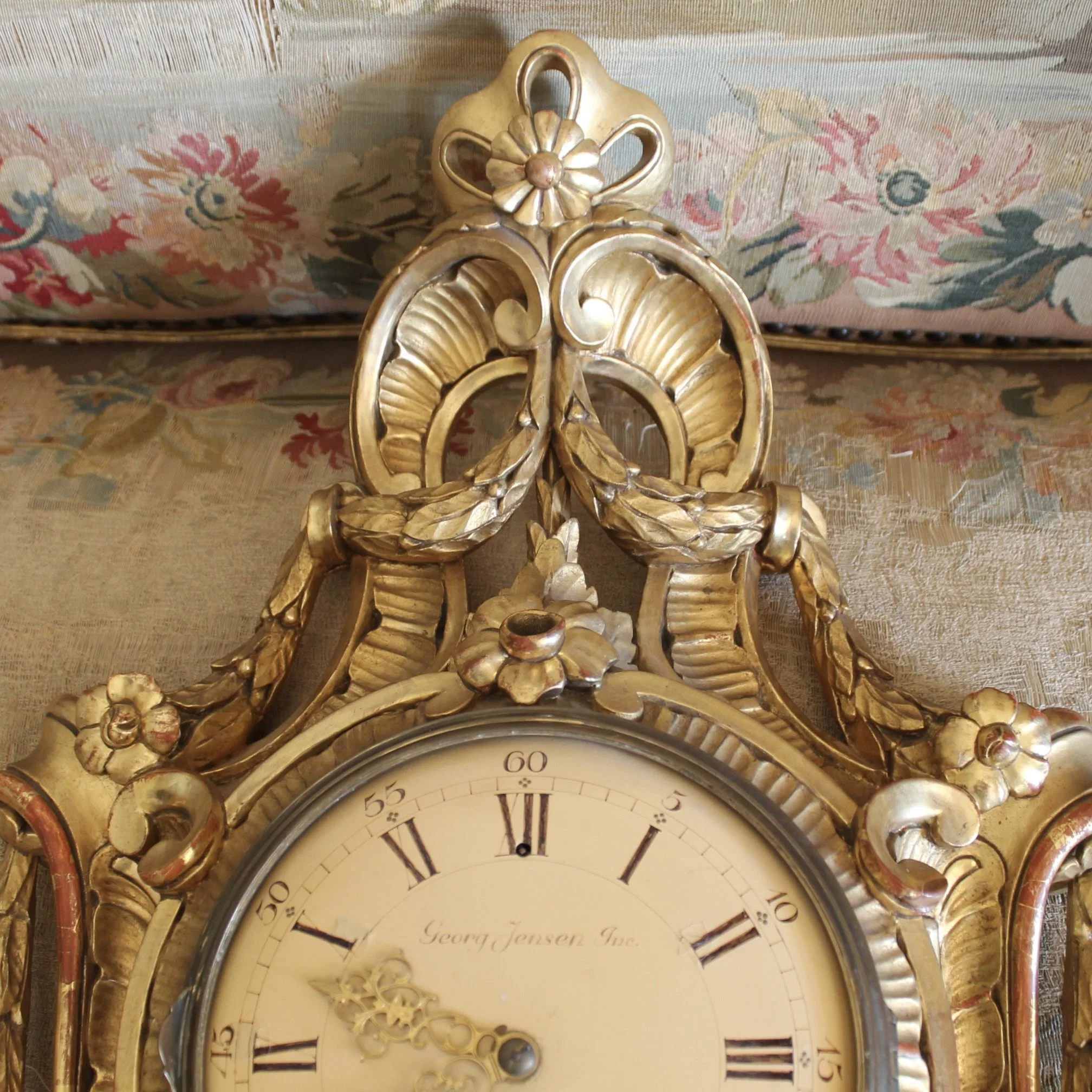 Swedish Gustavian Style Gilt Wood Cartel Clock, Georg Jensen Inc.