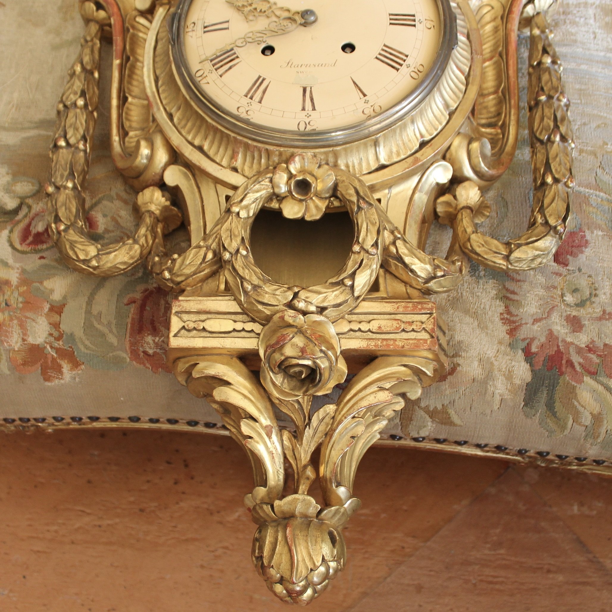 Swedish Gustavian Style Gilt Wood Cartel Clock, Georg Jensen Inc.