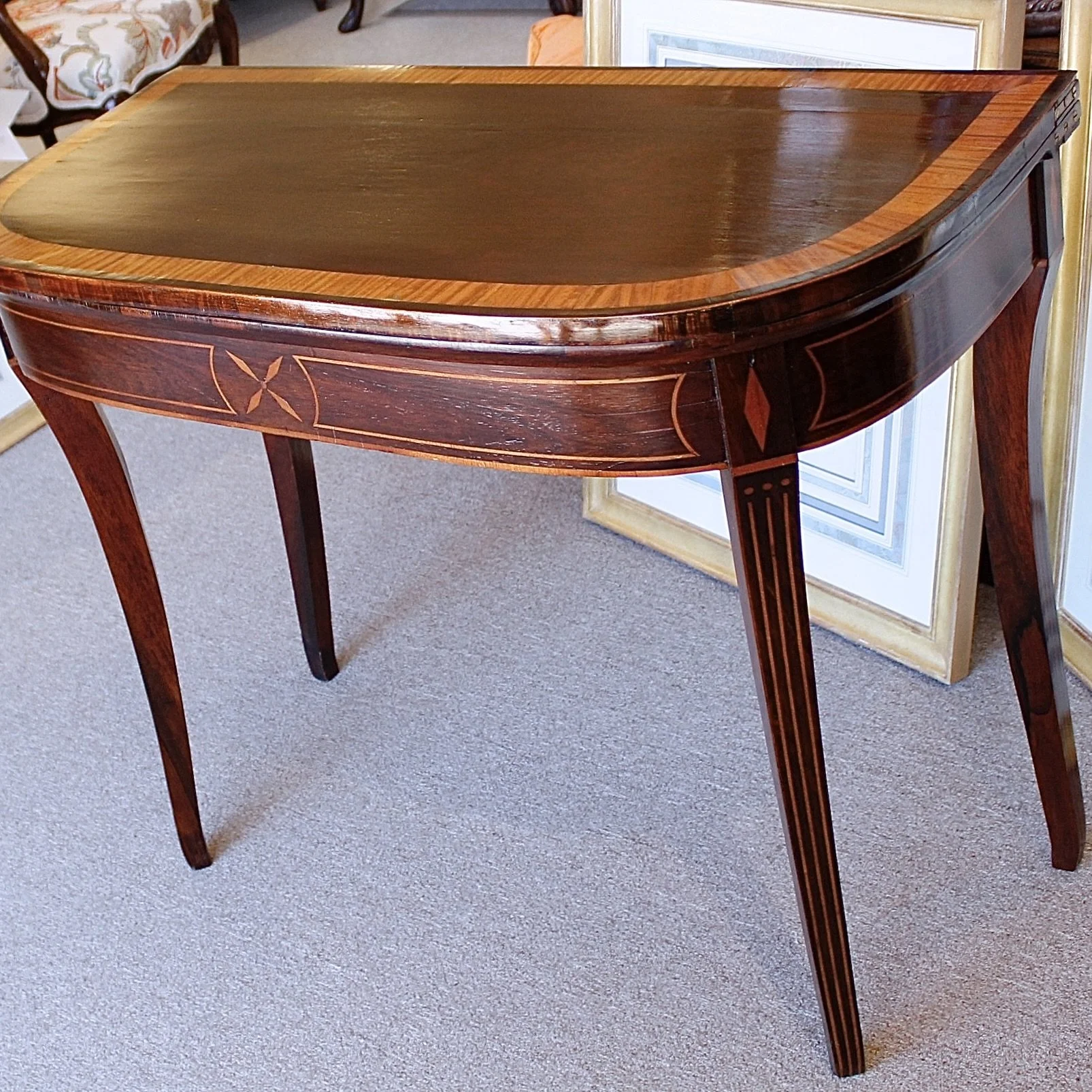 George III Inlaid Rosewood Flip Top Demilune Card Table