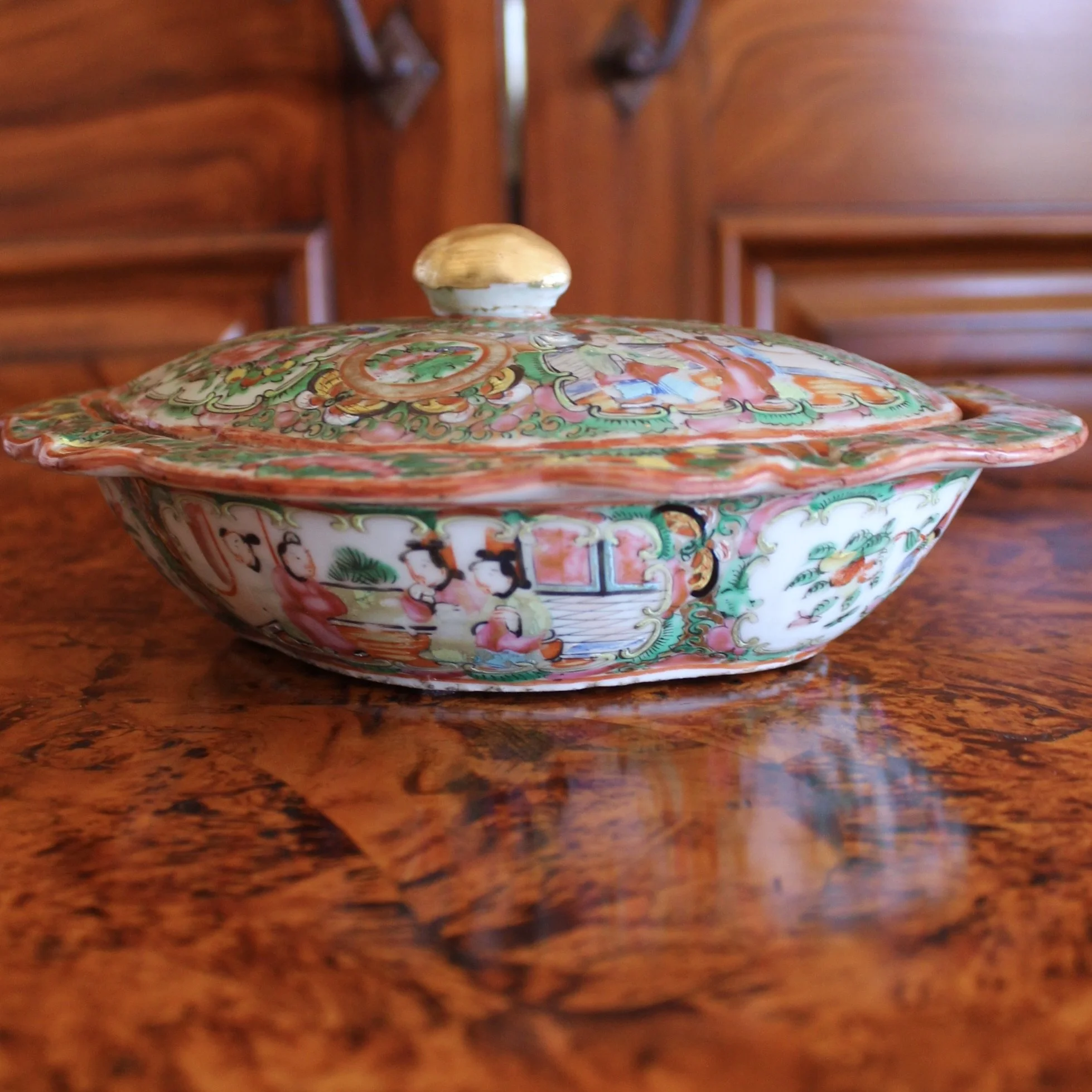 Rose Medallion Porcelain Covered Vegetable Dish