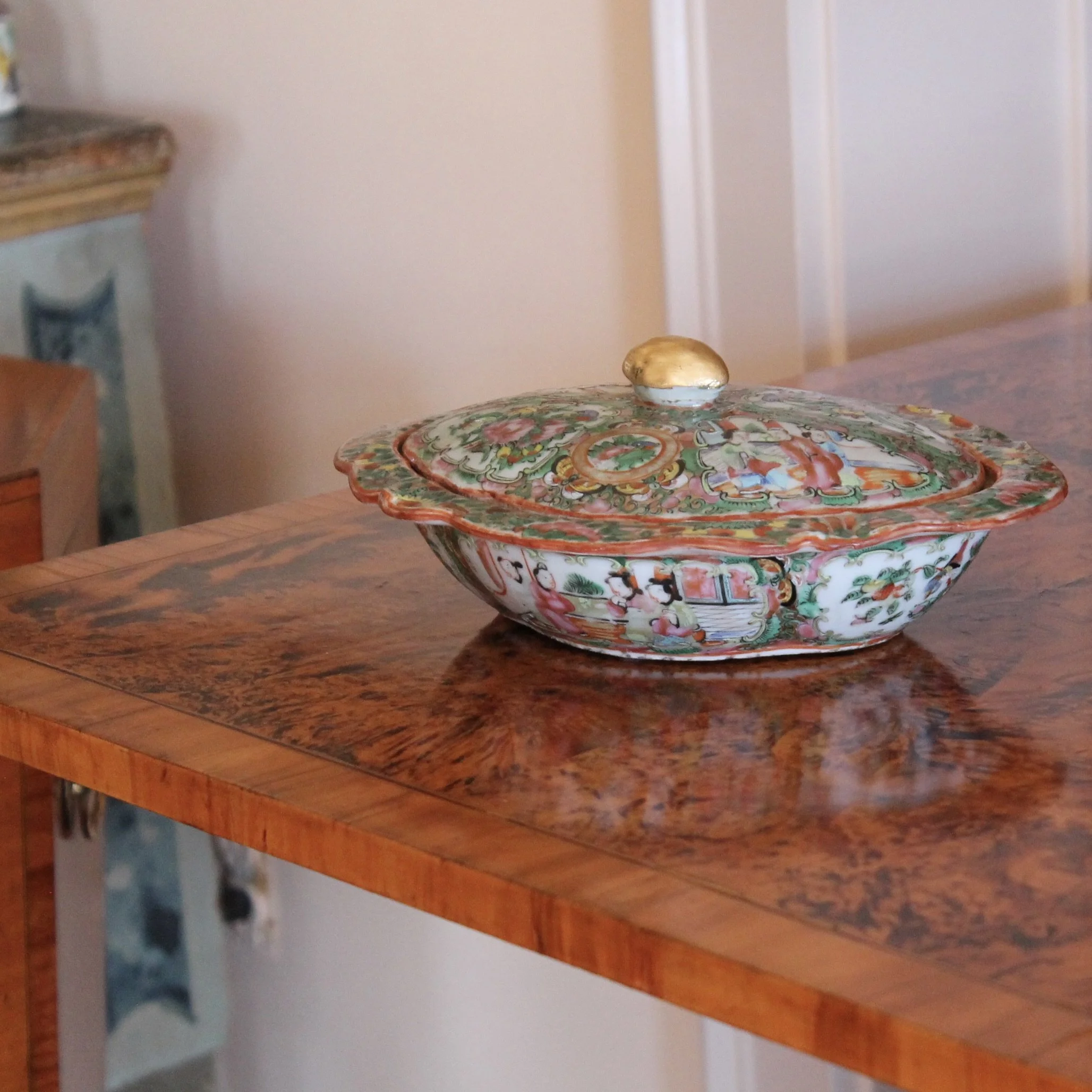 Rose Medallion Porcelain Covered Vegetable Dish