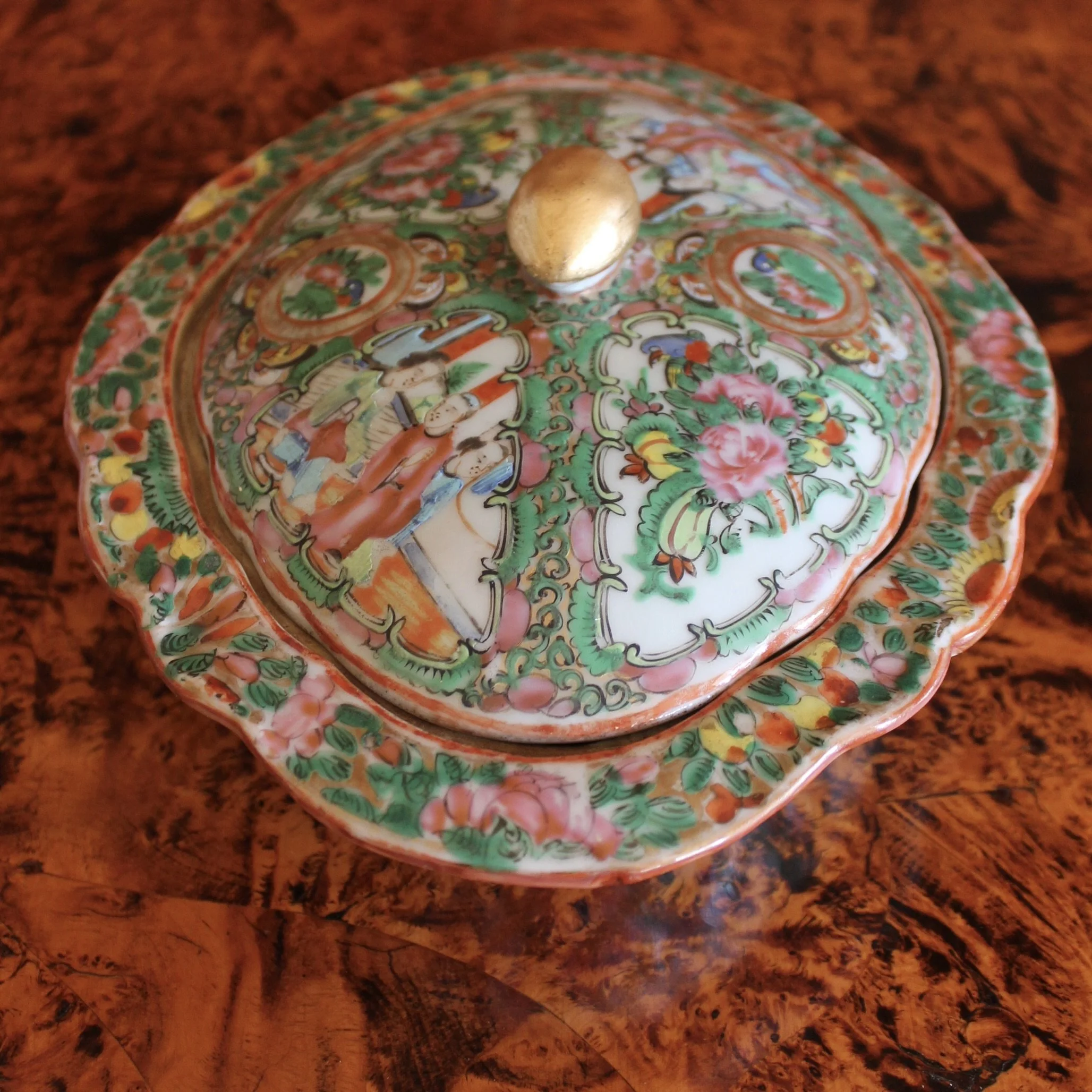Rose Medallion Porcelain Covered Vegetable Dish