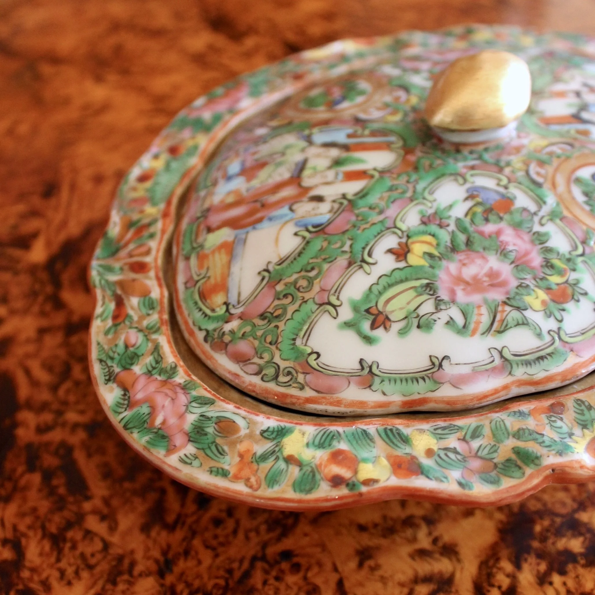 Rose Medallion Porcelain Covered Vegetable Dish