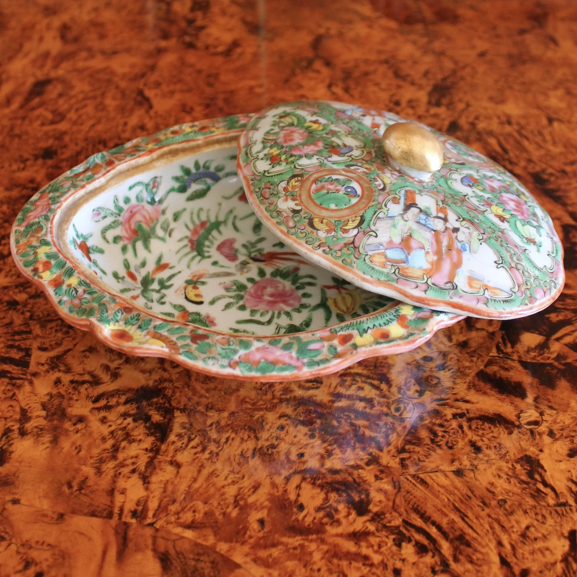 Rose Medallion Porcelain Covered Vegetable Dish
