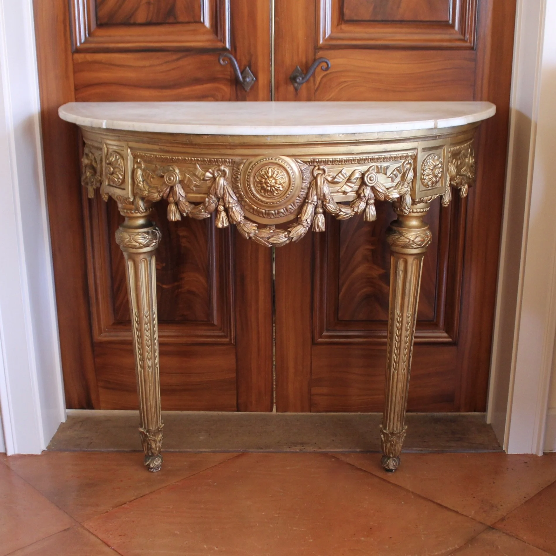 Italian Neoclassical Demilune Giltwood Console Table