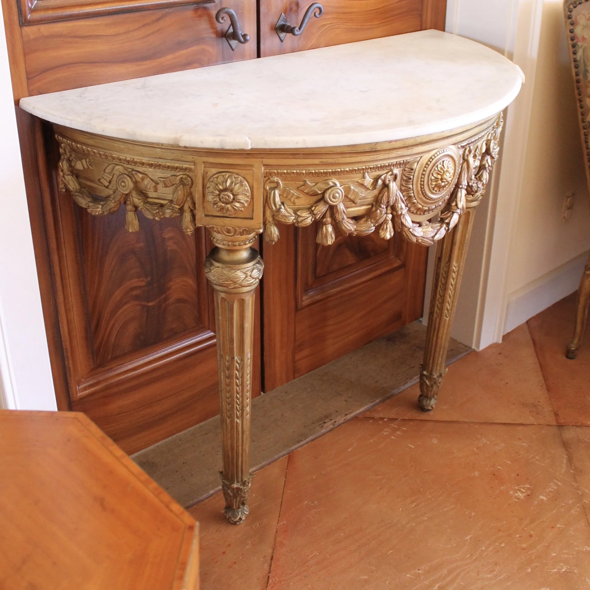 Italian Neoclassical Demilune Giltwood Console Table