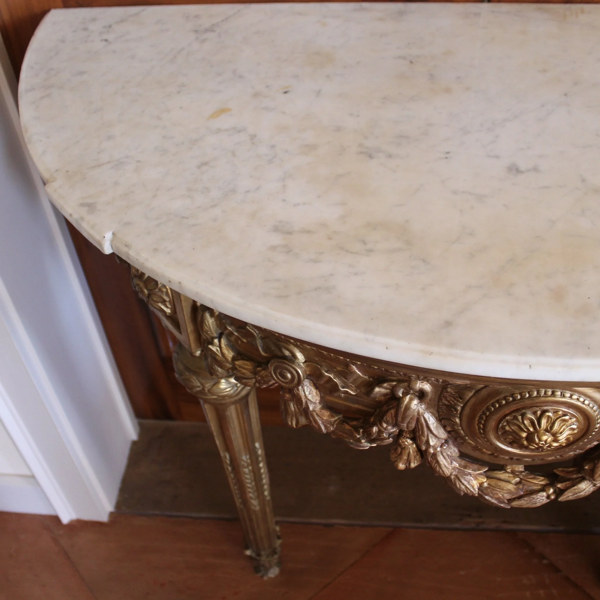 Italian Neoclassical Demilune Giltwood Console Table