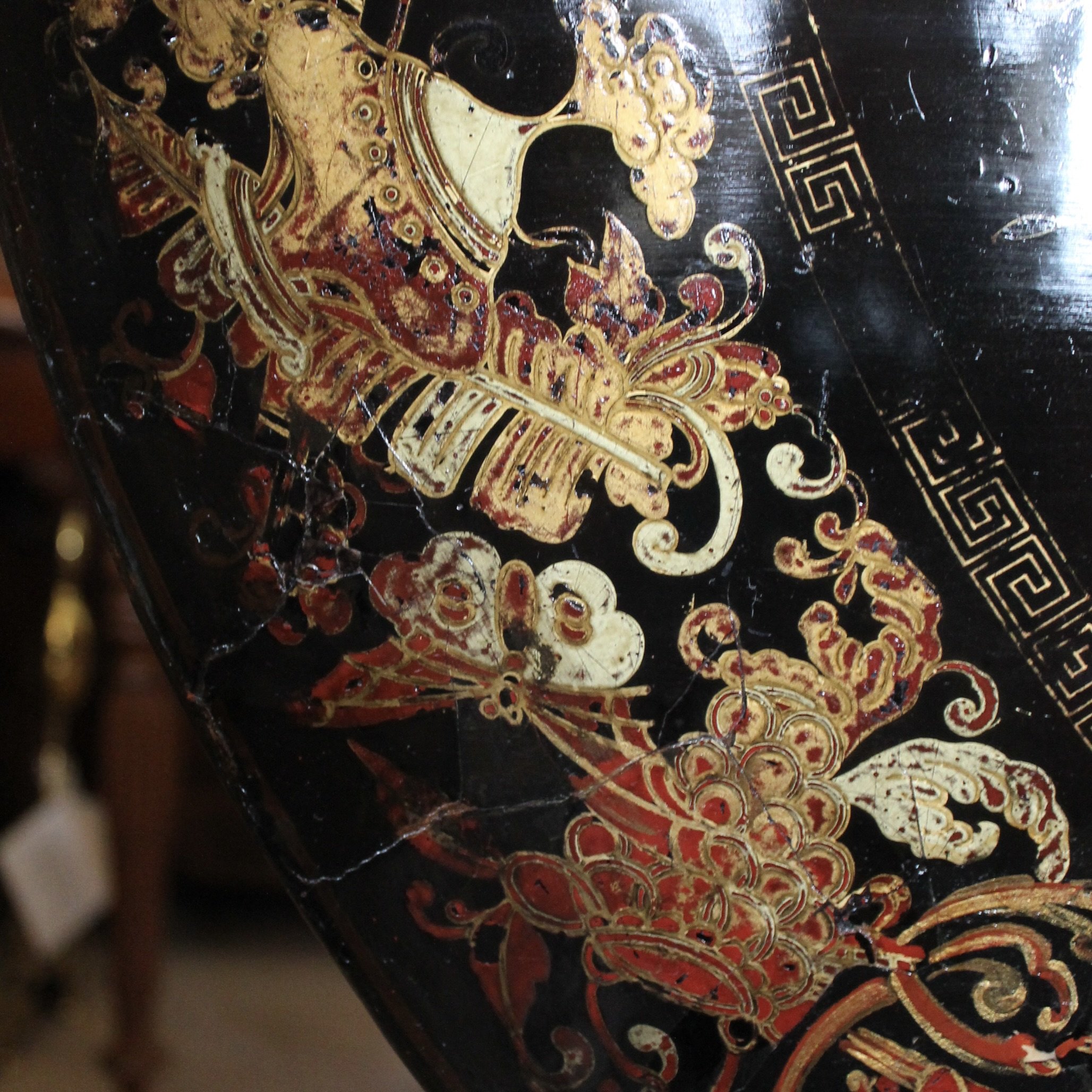 Chinese Export Black Lacquer and Gilt Decorated Tilt Top Table